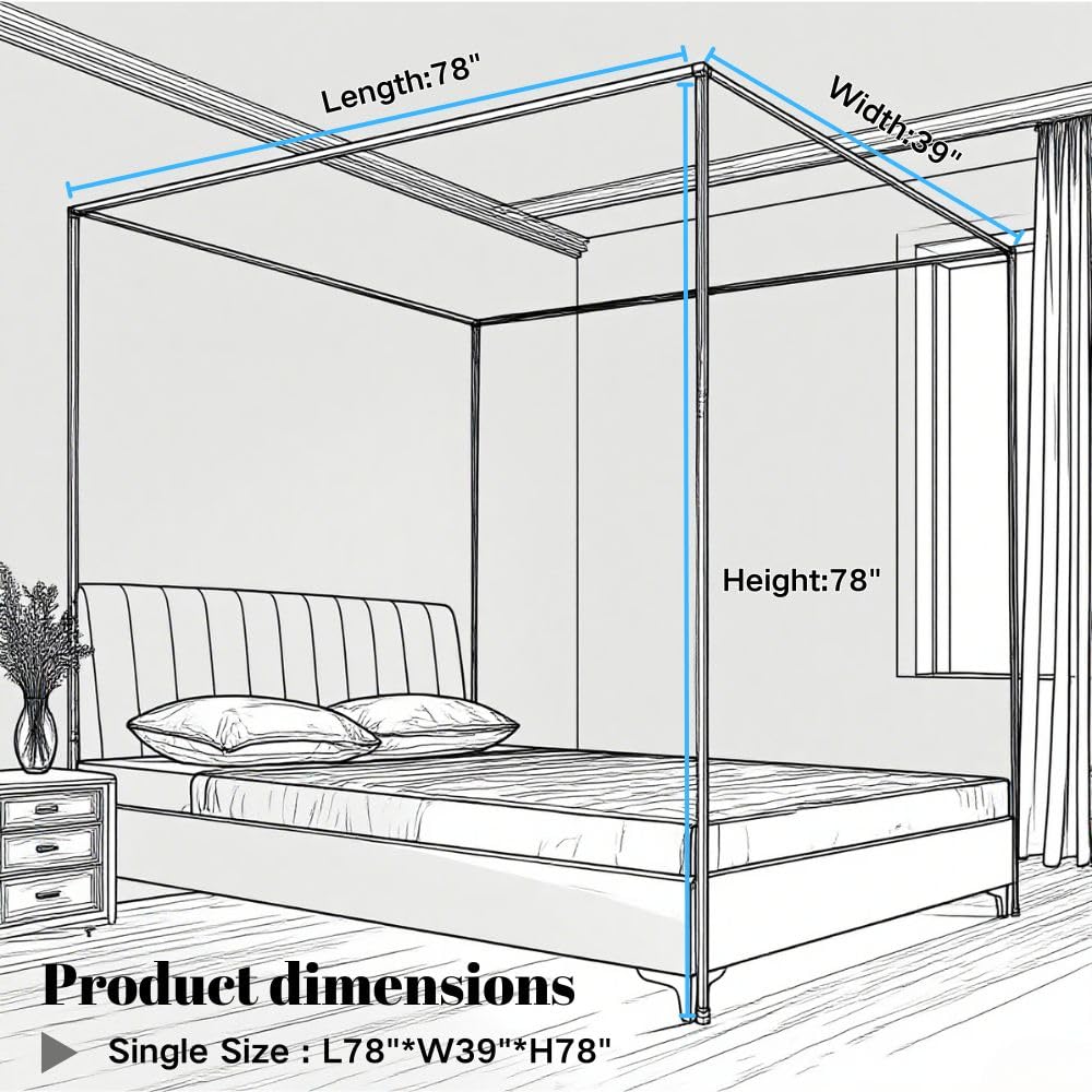 ZIQINPSQ Canopy Bed Frame Post Single Size,Thickened Metal Canopy Frame Poles,Four Corner Bracket Fit for Metal/Wood Bed Bedroom Decor - Image 2