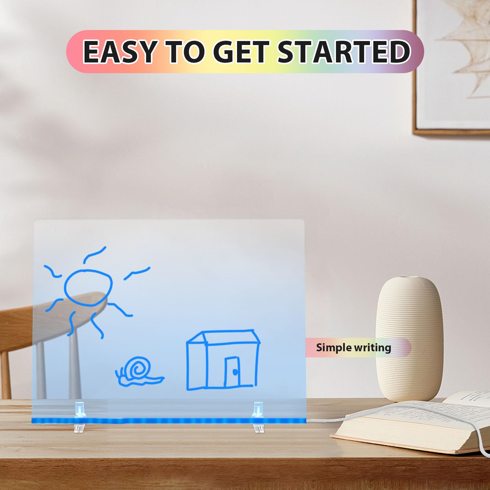 LED Drawing Board with 7 Colors Pen 30x40cm Magic Board Light up Acrylic Writing Boards LED Light Note Message Boards Dry Erase Memo Arts Doodle Glow Desktop Note Pad for Office School Home - Image 4