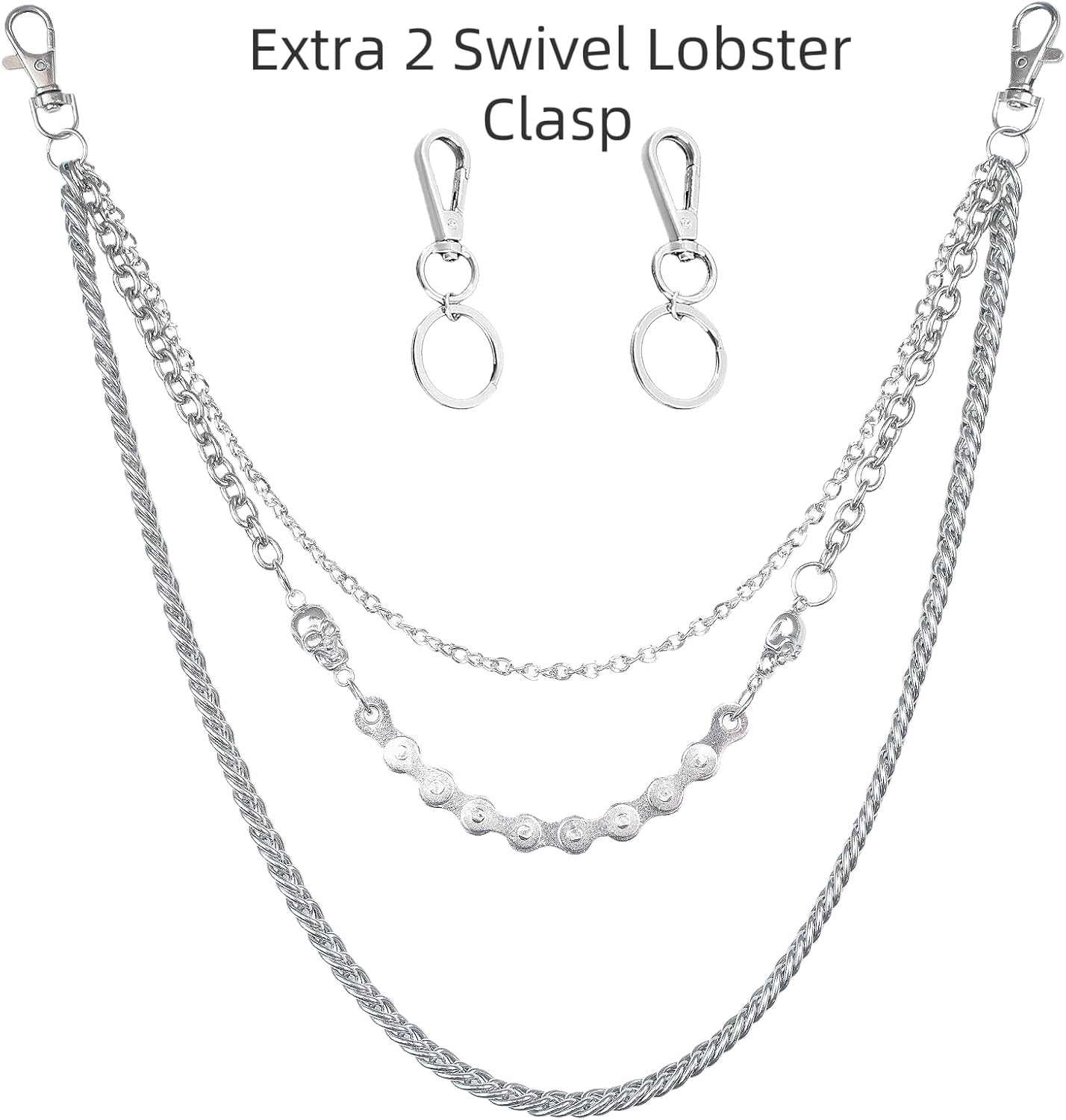 Wallet Chain for Men Women with 3-Layer - 22" /0.4 lbs Punk Pants Chain with Skull Decor - Heavy Duty Metal Jean Chain - Secure DIY Accessory for Streetwear, Gothic, Biker - Image 9