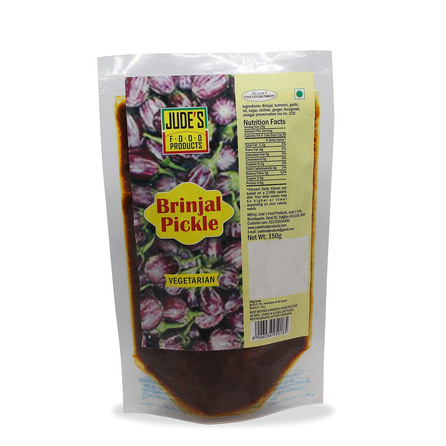 Judes Food Products - Brinjal Pickle | Flavourful Brinjal Pickle | Ready to Eat | Veg Pickle | Fresh Brinjal Vegetable Accompaniment | 150 GMS (B07DJFL6GW) Amazon Price History, Amazon Price Tracker