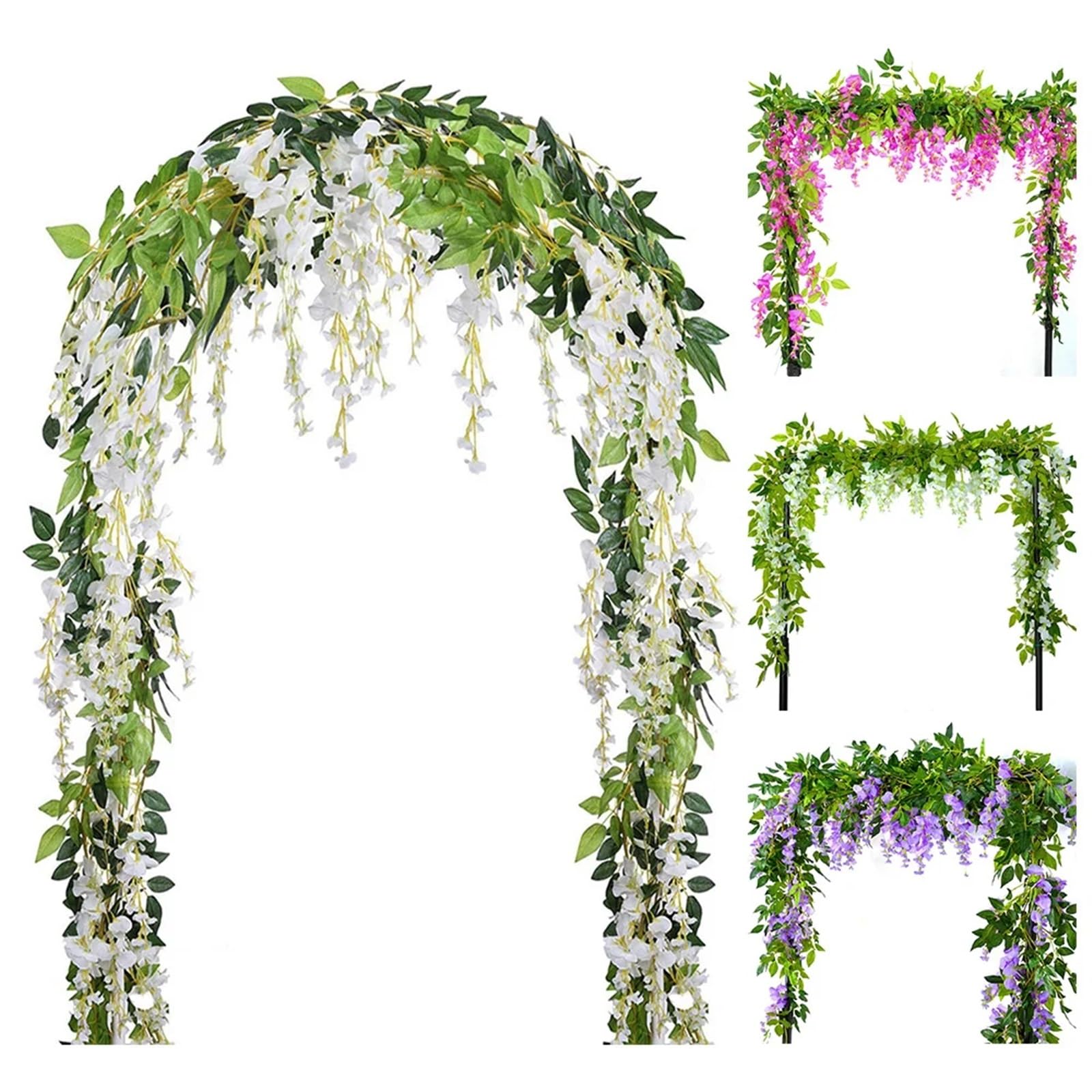 Blumengirlande 2 Stück 1,8 m Glyzinien künstliche Blumen Rankengirlande Pflanzen Hochzeitsbogen Dekoration gefälschte Pflanzenblätter Rattan hintere Wandblume Efeu(2pcs 1.8m Violet)