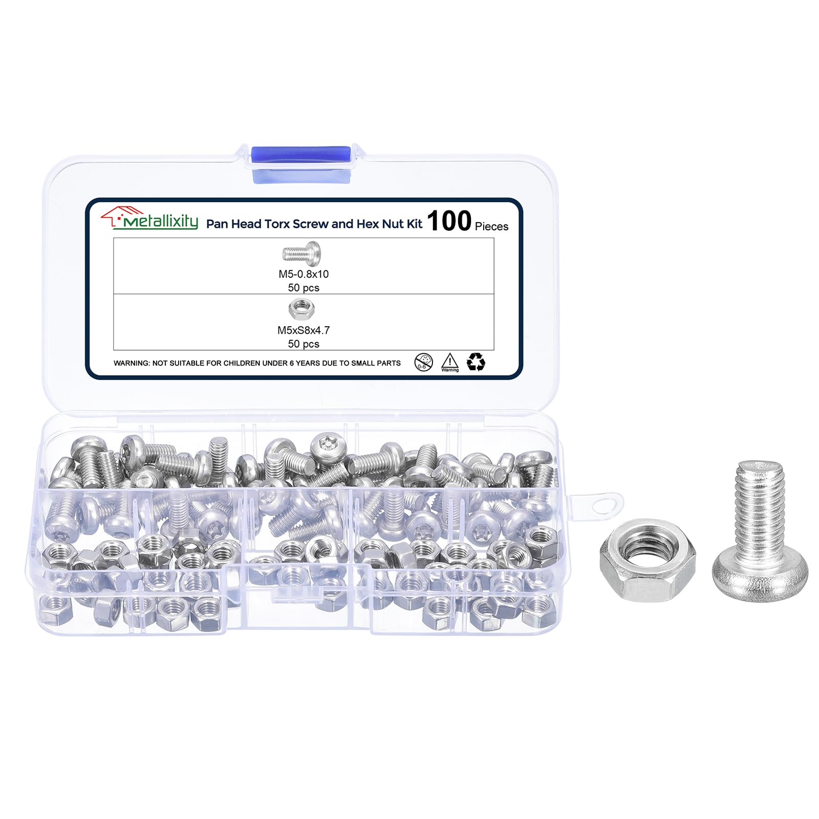 METALLIXITY Pan Head Torx Security Screws Bolts (M5-0.8x10mm) 100pcs