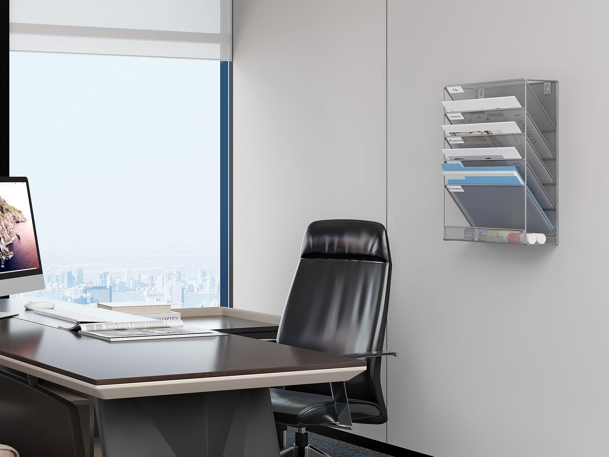 Organizer Da Parete A 8 Ripiani Per Documenti - Nero, Con Ganci E Etichette, Risparmio Spazio - Foto 5