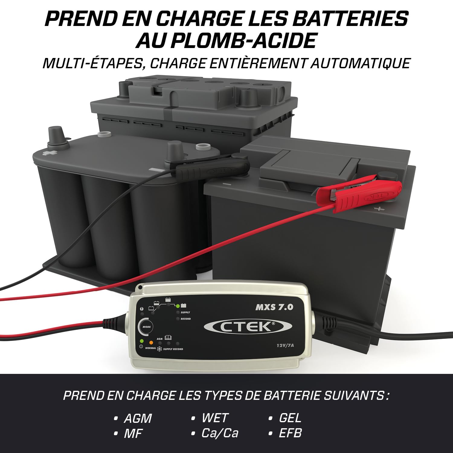 CTEK MXS 7.0 Chargeur de batterie entirement automatique (Charge, maintient et reconditionne les batteries auto, roulotte, camping-car) 12V, 7 Amp ? prise EU