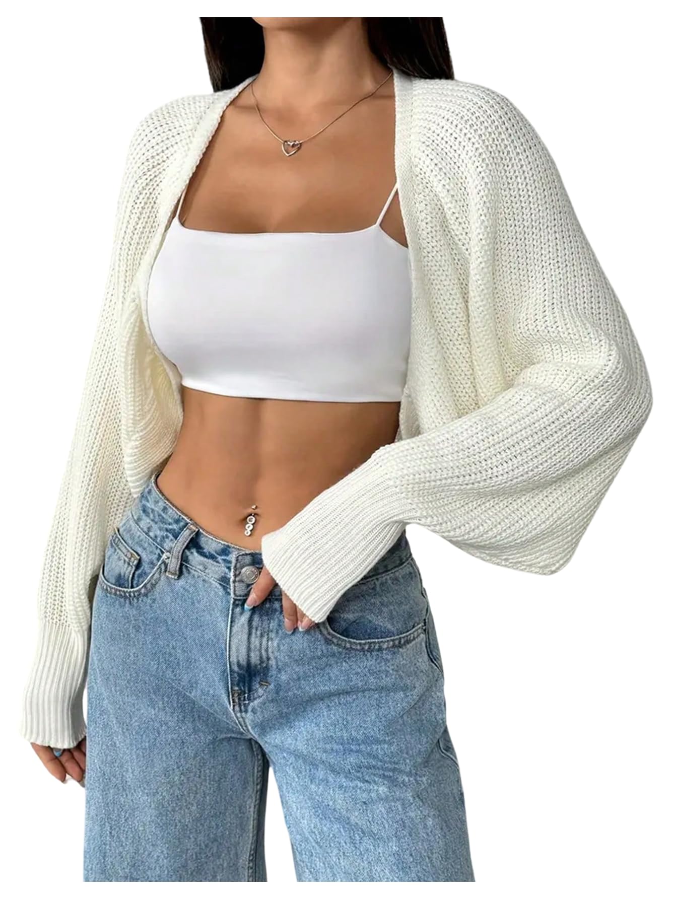 Womens Ribbed Knit Cropped Sweater Loose Fit Casual Cardigans Fall Tops