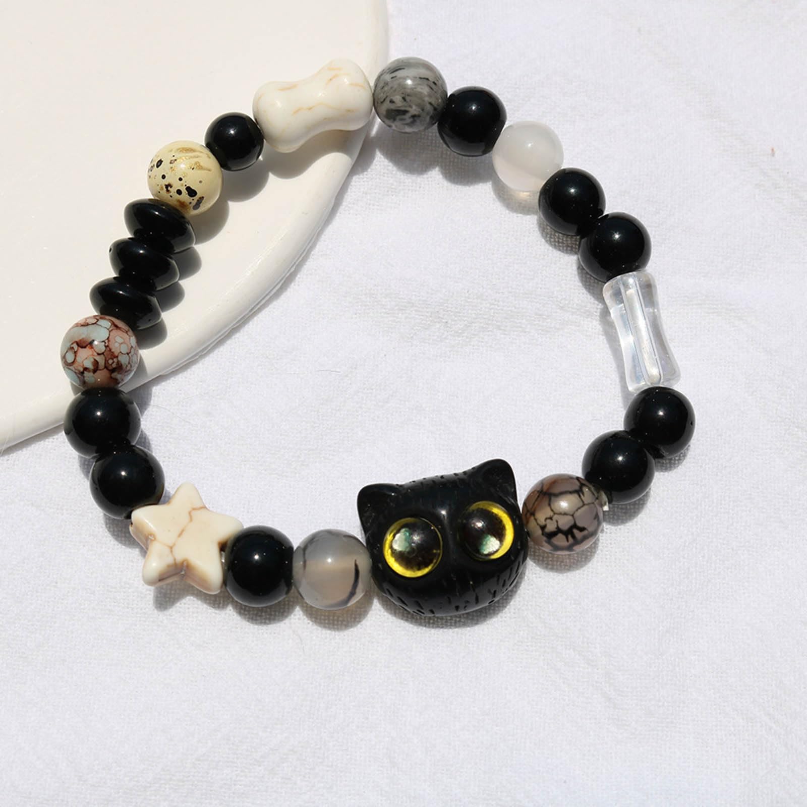 Bracciale Elastico In Pietra Naturale Occhio Di Gatto - Donna, Colori Misti E Forza Elastica