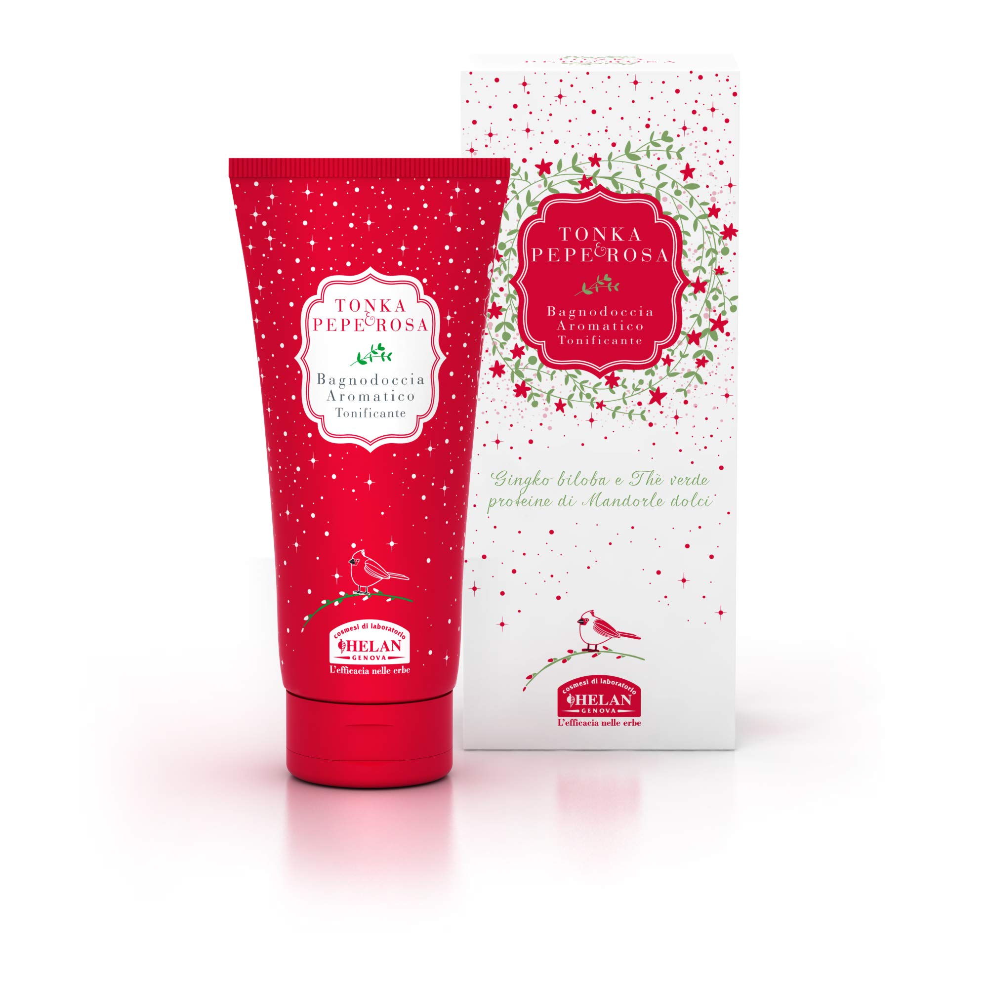Helan Tonka & Pepe Rosa - Gentle Shower Gel & Shampoo for Women and Men with Green Tea, Sweet Almonds & Ginko Biloba - Hair & Body Wash with Reinvigorating, Firming Action - Made in Italy, 200 ml
