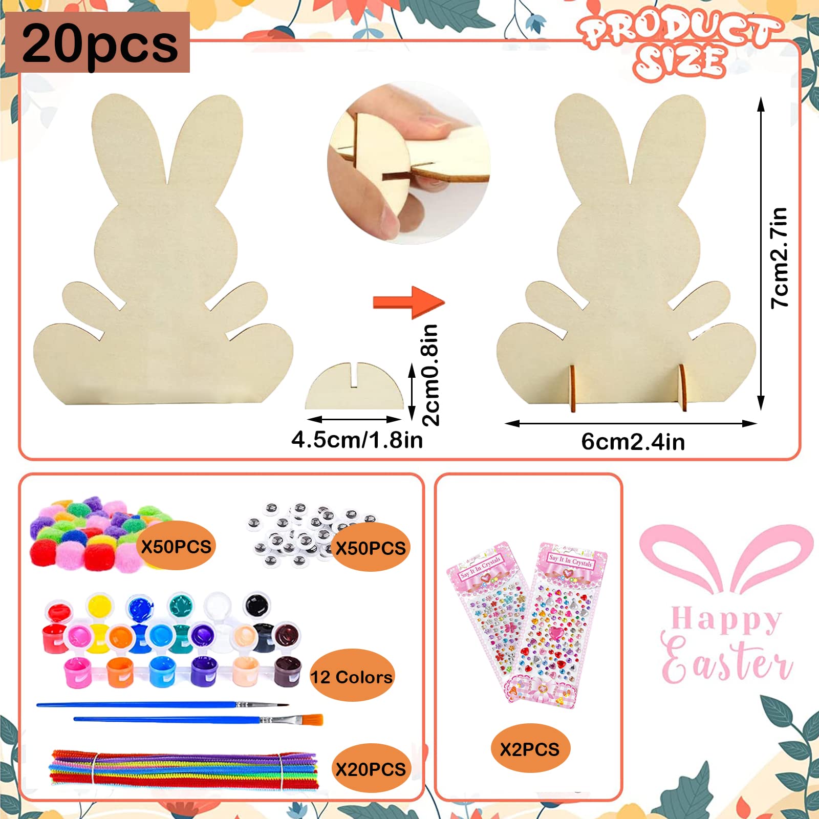 IWTBNOA Decoración de Conejo de Pascua, 20 Pcs Artesanía de Madera de Pascua, Decoración Conejito Pascua Bricolaje Pascua Conejo De Madera Adornos de Pascua de Madera Manualidades de Pascua para Niños IWTBNOA Decoración de Conejo de Pascua, 20 Pcs Artesanía de Madera de Pascua, Decoración Conejito Pascua Bricolaje Pascua Conejo De Madera Adornos de Pascua de Madera Manualidades de Pascua para Niños