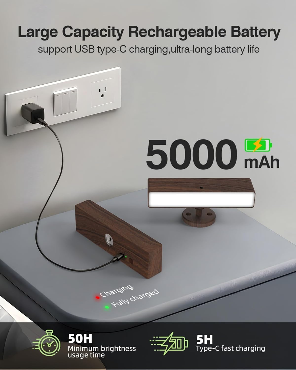 Battery Operated Wall Sconces Set of 2: Wireless Rechargeable Wall Light with Remote&Button, 360° Rotate Magnetic Scone Lighting LED Wall Mount Sconce Lamp for Bedroom Bedside Reading, Wood