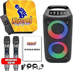 Karaoke Party Box Profissional +2 Microfones Sem Fio +Caixa De Som +2000 Músicas +Catálogo +Sistema Com Pontuação
