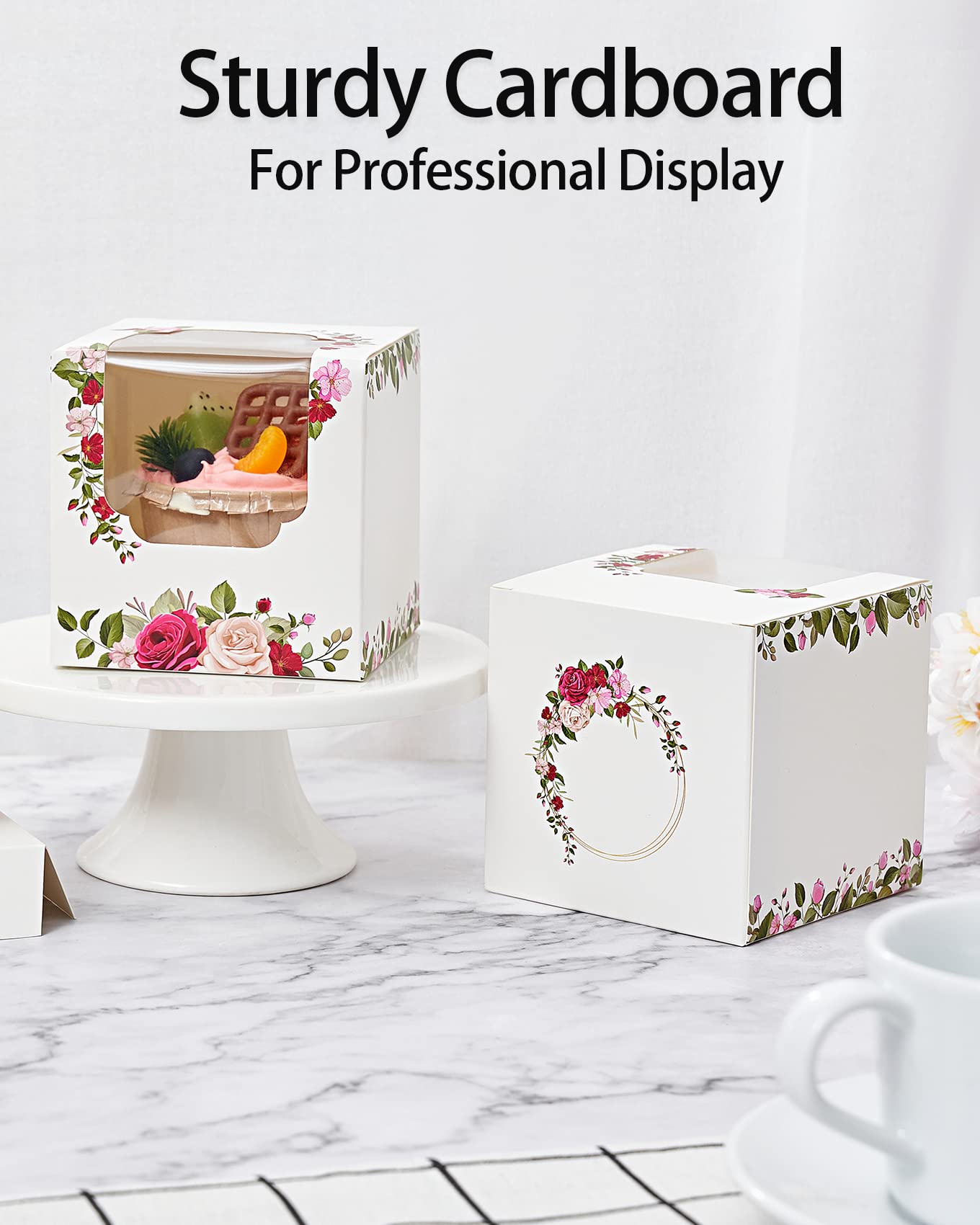 Cupcake-Boxen mit Blumenmuster, Weiß, 100 Stück