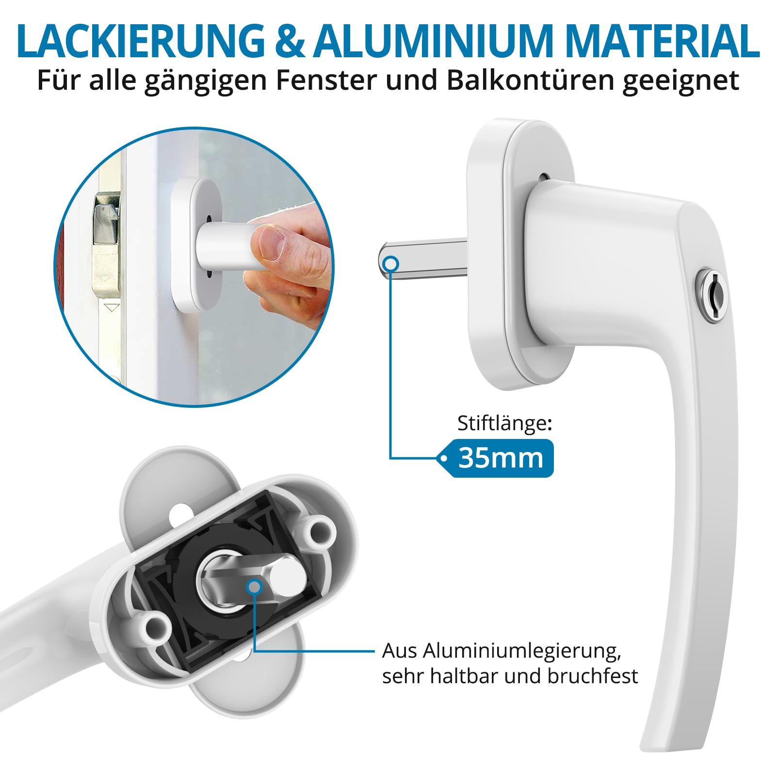 AUTOUTLET Fenstergriffe abschließbar, 10pcs Fenstersicherung Kinder Fensterschloss Aluminium in Stiftlänge 35mm, abschliessbarer Fenstergriff mit 20 Schlüsseln für Fenstertür Balkontür usw (Weiß)