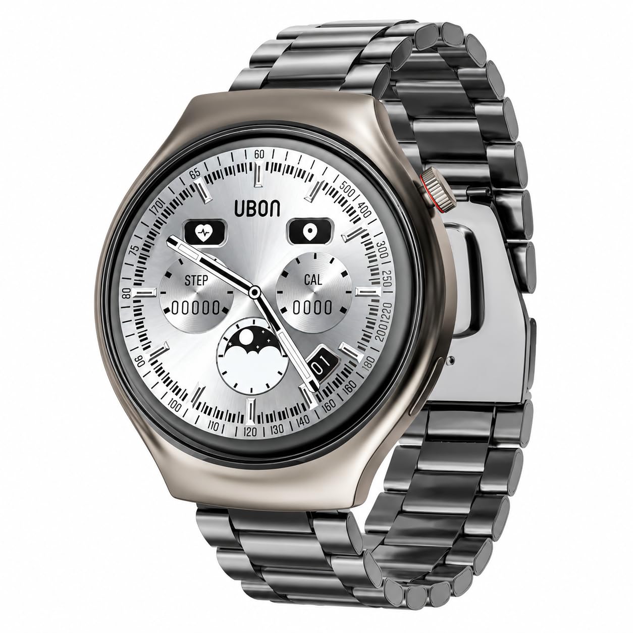 UBON Boss Pro Round Smart Watch with BT Calling, BP Monitoring, HD Display | Heart Rate & 20 Days Battery Life, Light Metal Strap - Black (SW-171)-picture-13