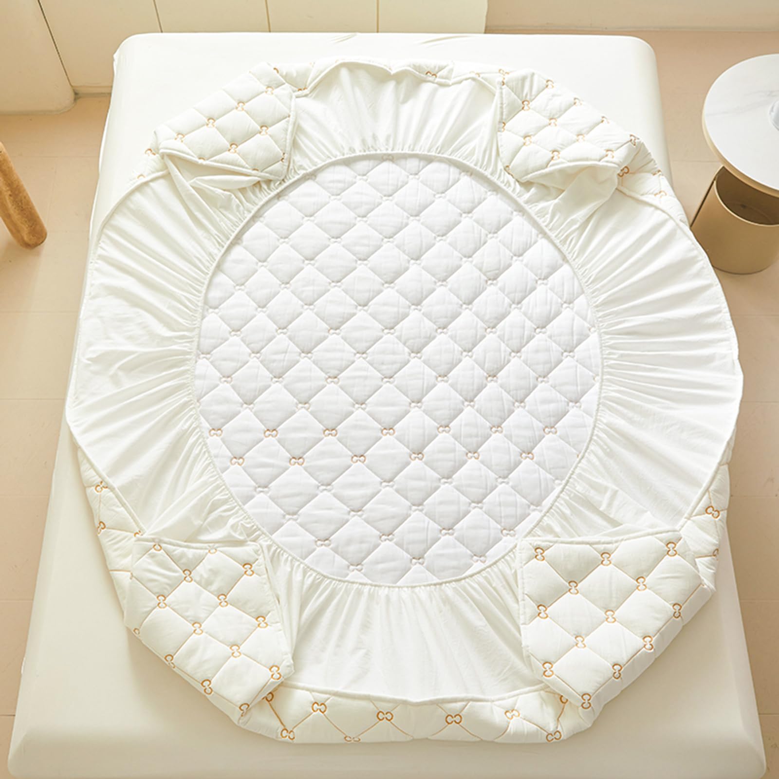Alèse Protege Matelas 160x190/200 Bonnet 30cm Protégé/Protège Matelas 2 Personnes 70x140,80x200,140x190/200 Surmatelas Matelasse,Broderie,Respirant,Lavable,Coton,Housse/Couvre Matelas (90x190cm,White)