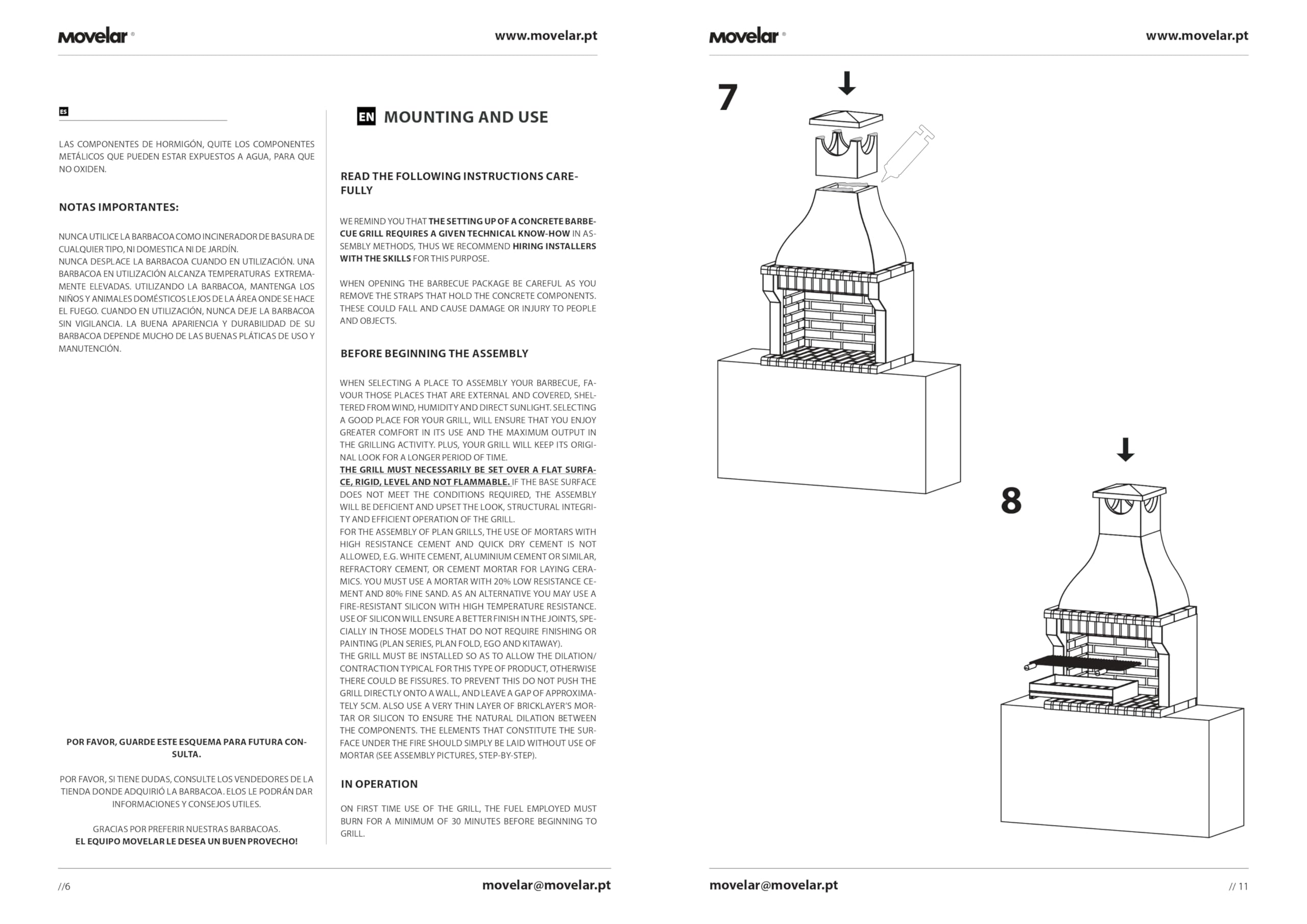 MOVELAR - Barbacoa de Obra en Hormigón y Ladrillo Alcoa Volante – Para Carbón y Leña, Resistente y Duradera para Exterior (86,5 x 58 x 150 cm)
