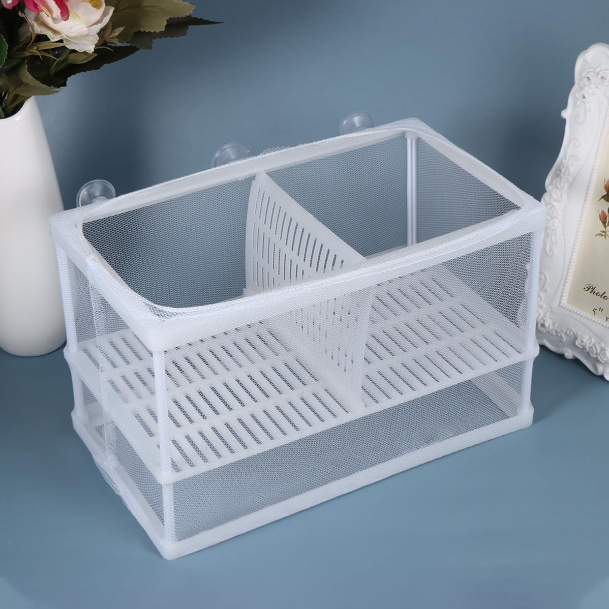 Cabilock Portable Fish Breeding Box for Aquarium and Fish Tank Use Easy to Install White Plastic and Cloth Isolation Net and Separation
