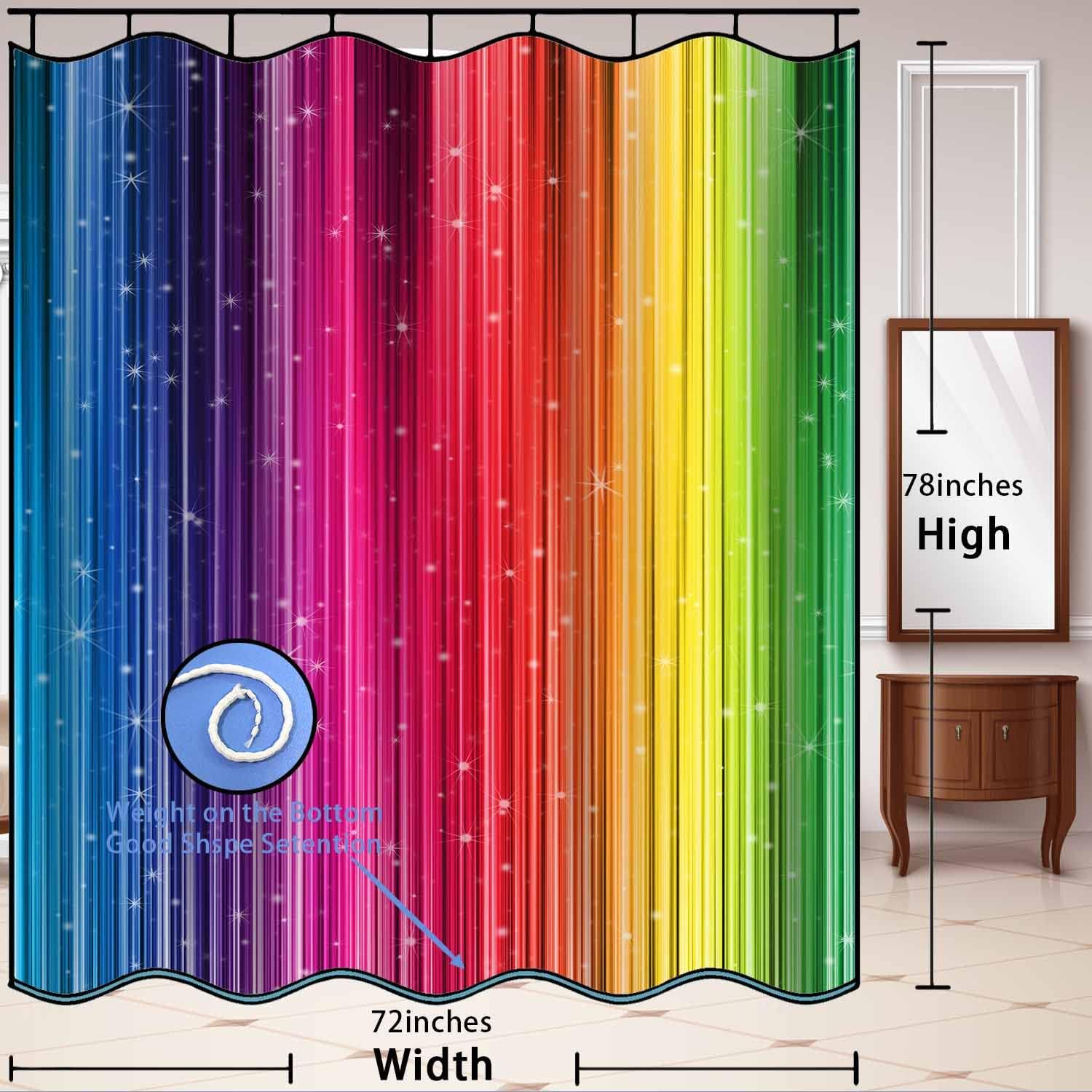 Rainbow Stripes Shower Curtain, Colorful Ombre Color Art Home Decor Bathroom Curtain, Washable Polyester Fabric Shower Curtains with Hook, No Liner Need YLYYNT2468 (7278)