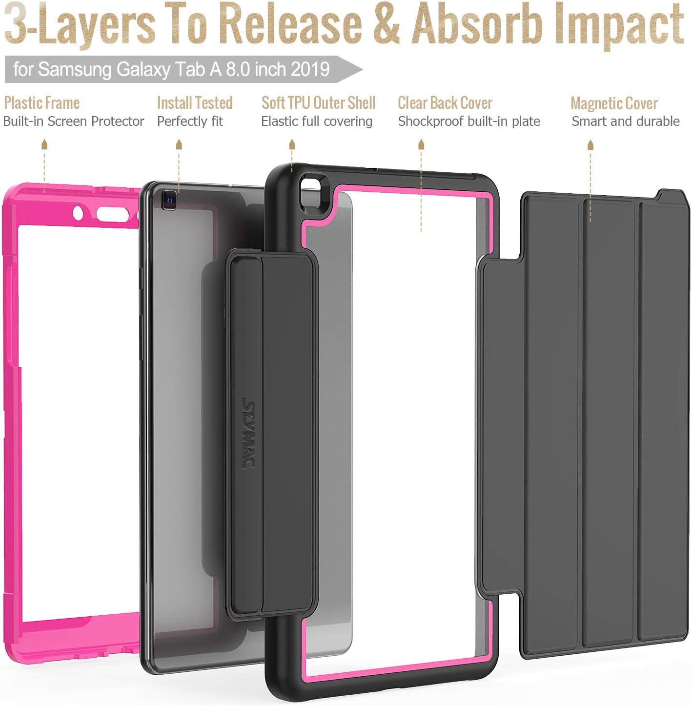 Onе-Dау Sаlе: Uр tо 60% оƒƒ SEYMAC stock Case for Galaxy Tab A 8.0 (2019), Shock-Proof Protective for Samsung Galaxy Tab A 8.0 Case with [Screen Protector] Stand [Clear Back] for Galaxy Tab A 8.0 SM-T290/T295/T297 (Black/Pink)