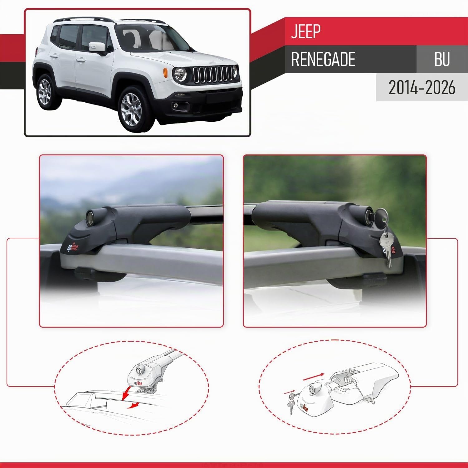 Compatible con Jeep Renegade 2014-2024 Barras de techo ACE-1 Portaequipajes Barras Transversales NEGRO
