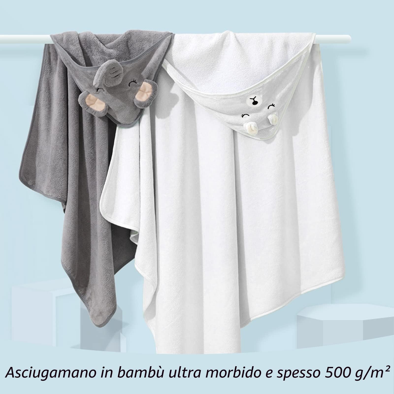 2Pz Accappatoio Neonato, 80x80cm Asciugamani Con Cappuccio Per Bambini, Accappatoio Neonato con Cappuccio Extra Morbido e Super Assorbente per Neonati e Bambini 0-3 Anni