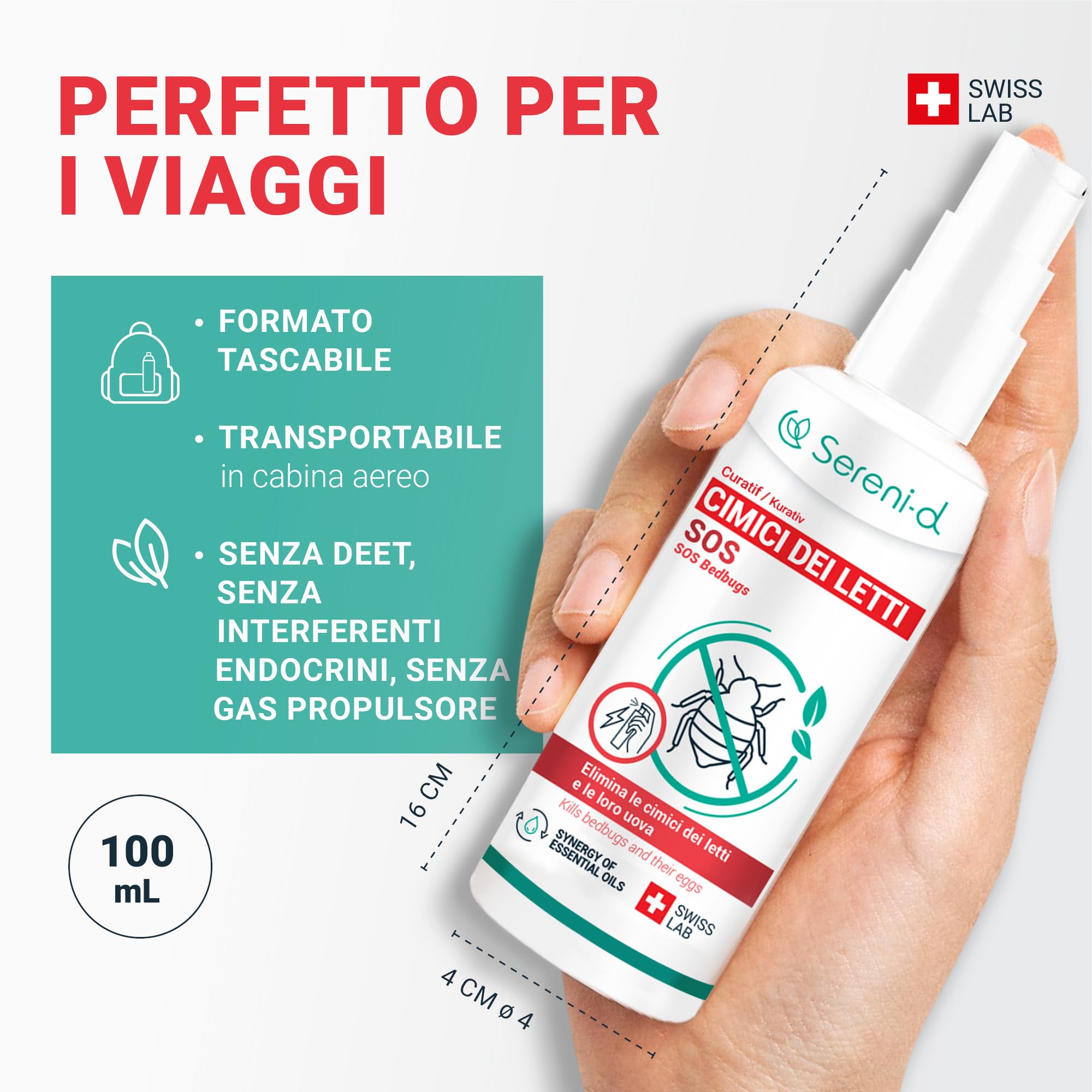 SOS ANTI CIMICI DA LETTO CHOC - Spray Insetticida CHOC - Disinfestazione facile e rapida delle cimici da letto - Trattamento naturale con Oli Essenziali e Fiore di Piretro Vegetale - Swiss Lab