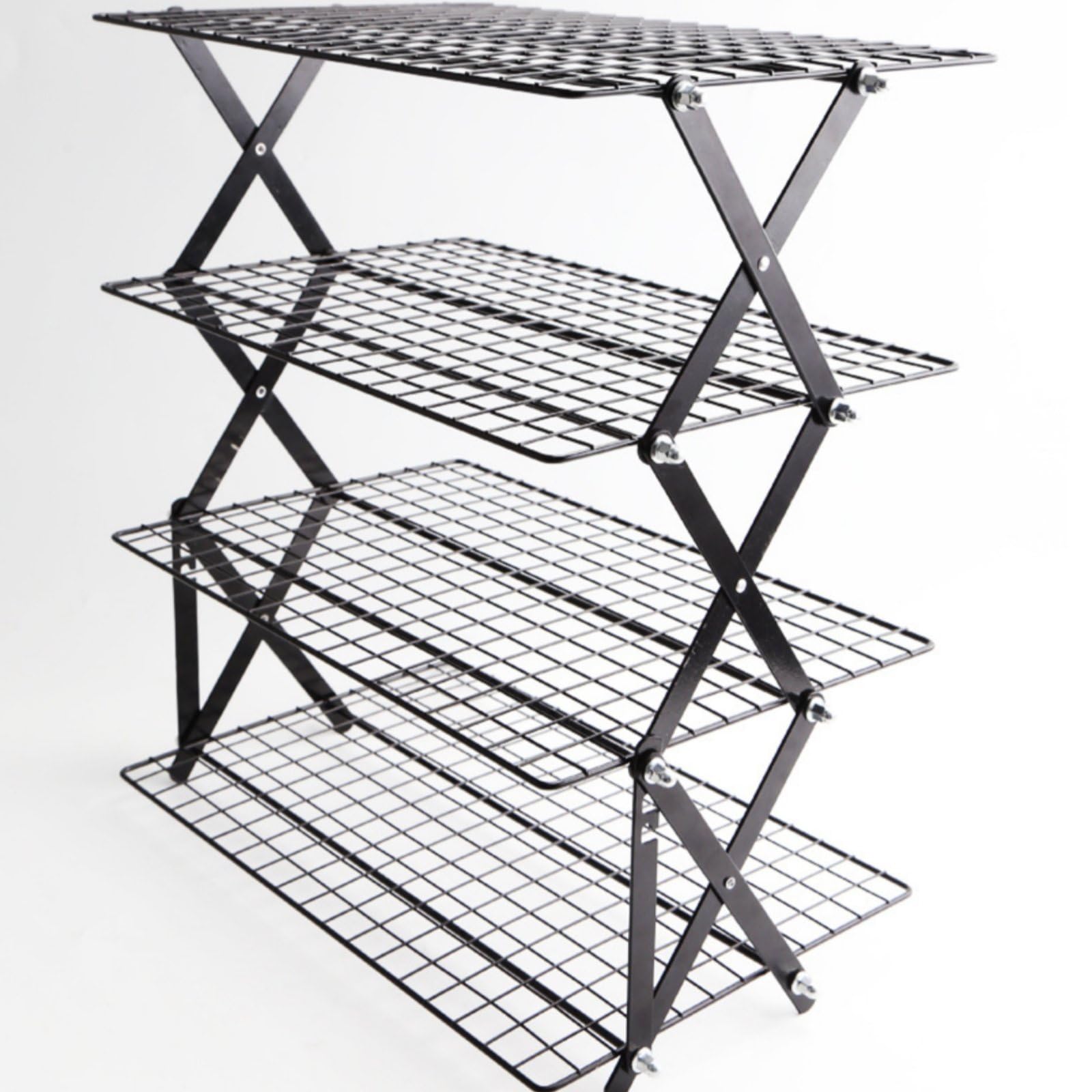 Faltbares Lagerregal Küchenregal Aufbewahrungsregal Metallregal Vierfach Faltbar Belüftet zur Kühlung von Gebäck Und Lagerung von Vorräten für Bäcker Hobbyköche Outdoor, Black, 4-Layer