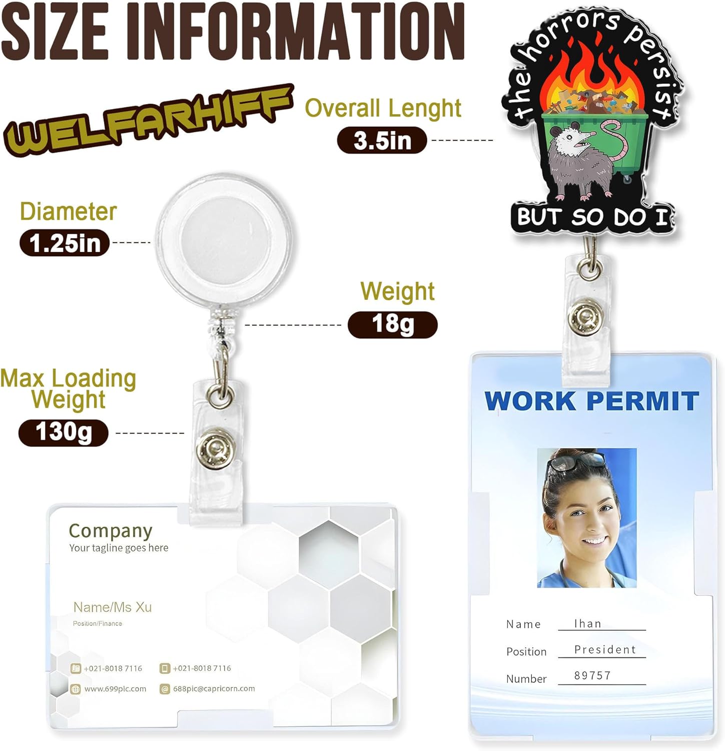 The Horrors Persist But So Do I Badge Reel 1.8 Inches Funny Opossum Cute Dumpster Fire Humor, Retractable Alligator/Belt Clip, Acrylic Material, Badge Holders Accessories DIY (Belt Clip) - Image 5