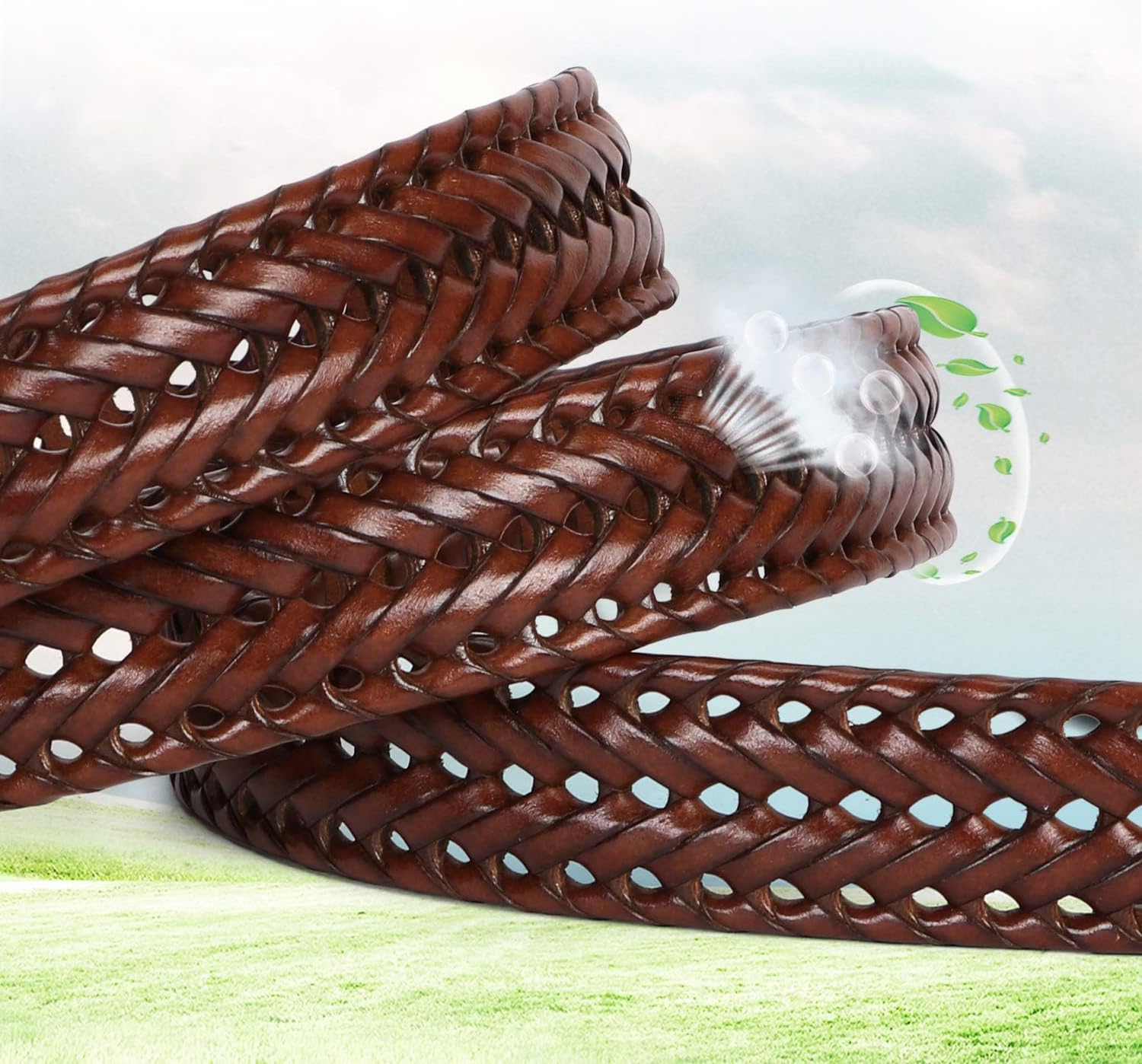 JASGOOD Men's Braided Leather Belt, Braided Woven Belt for Men Casual Jeans with Solid Strap Single Prong Buckle - Image 5