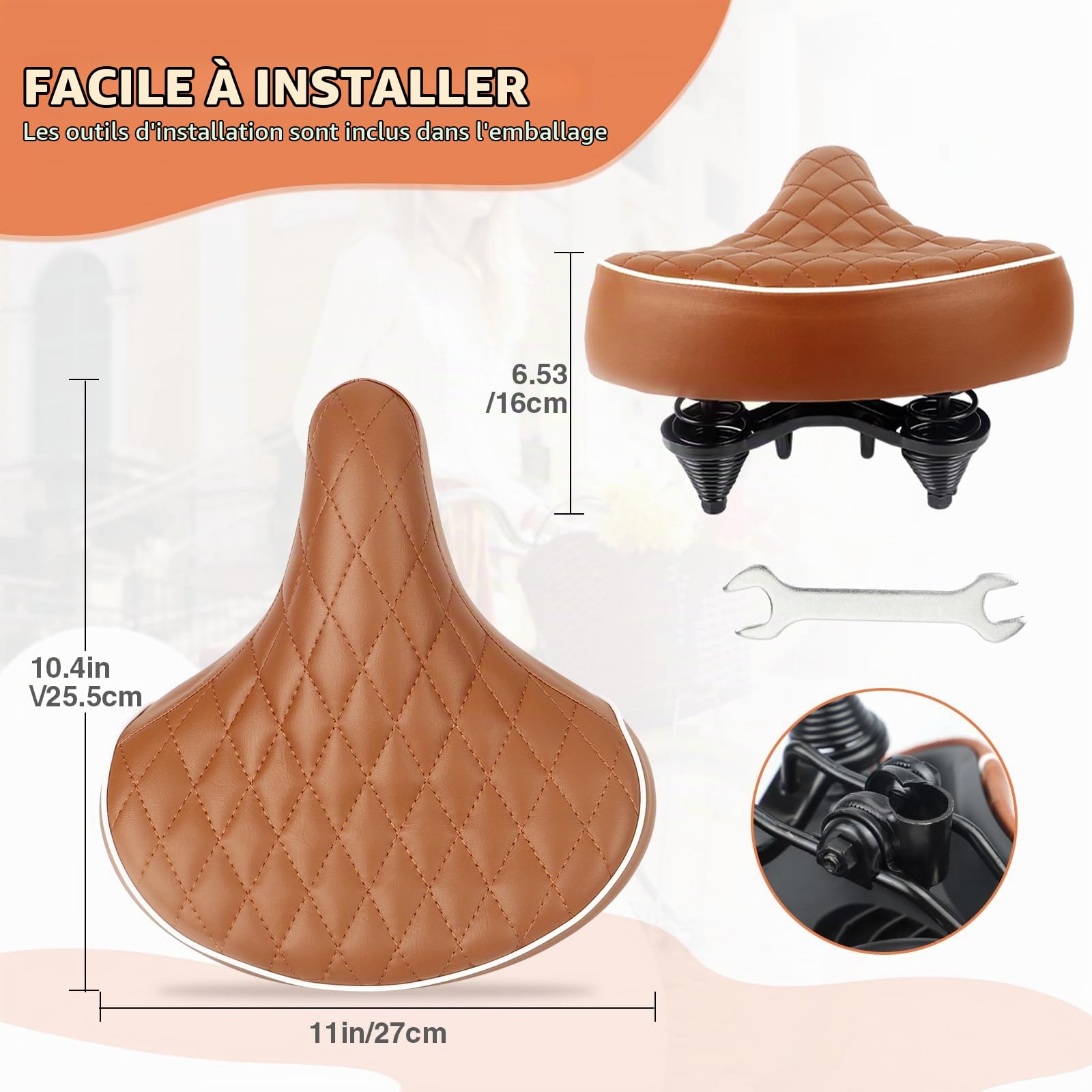 Selle de vélo unisexe confortable, selle rembourrée en mousse à mémoire de forme, siège ergonomique confortable pour vélos de ville, vélos rétro, respirant, imperméable, ajustement universel