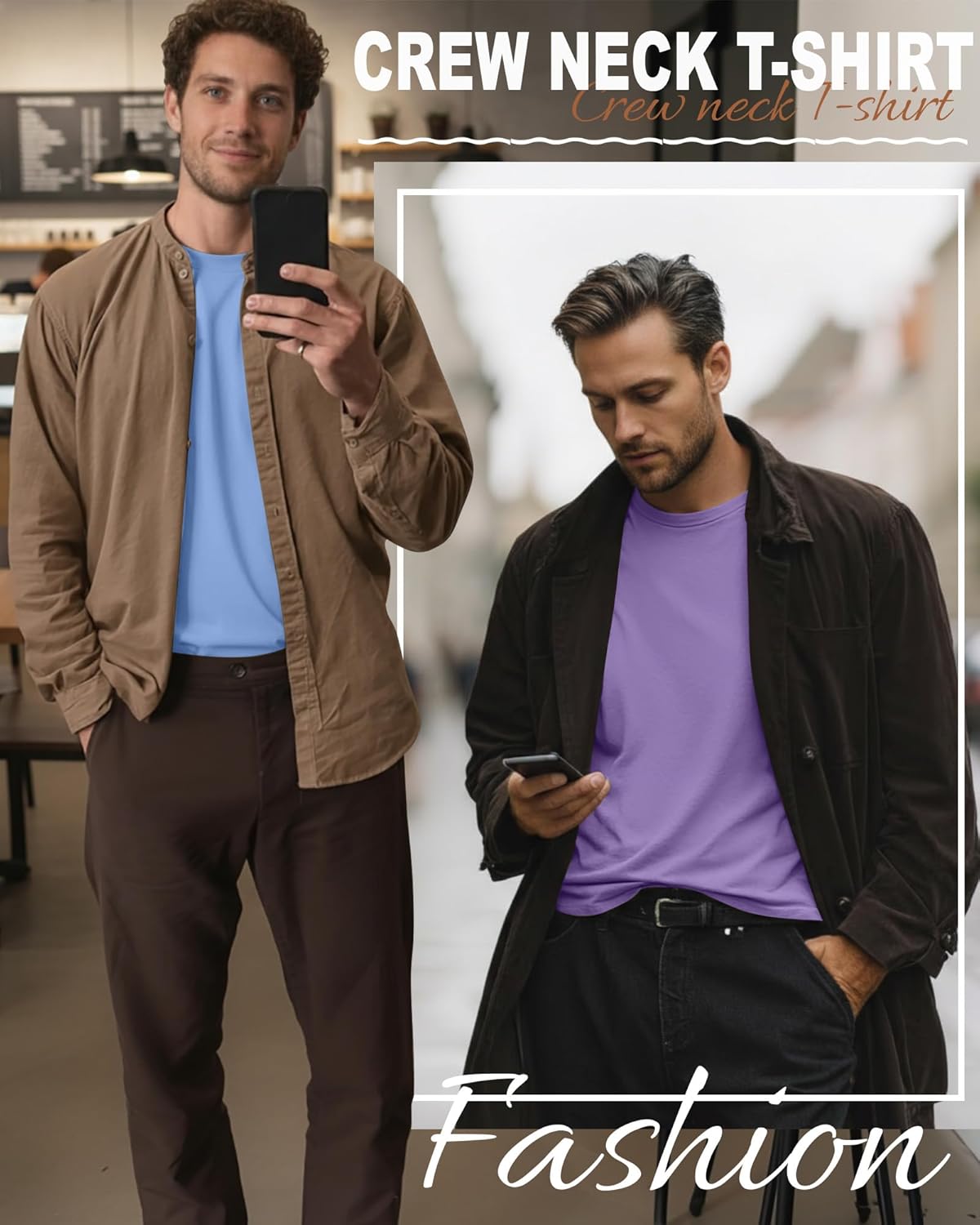 Ficerd 5 Pack Mens Big and Tall Shirts Cotton Long Sleeve Top Loose Casual Basic Shirts Crewneck Oversize Multipack Tee - Image 3