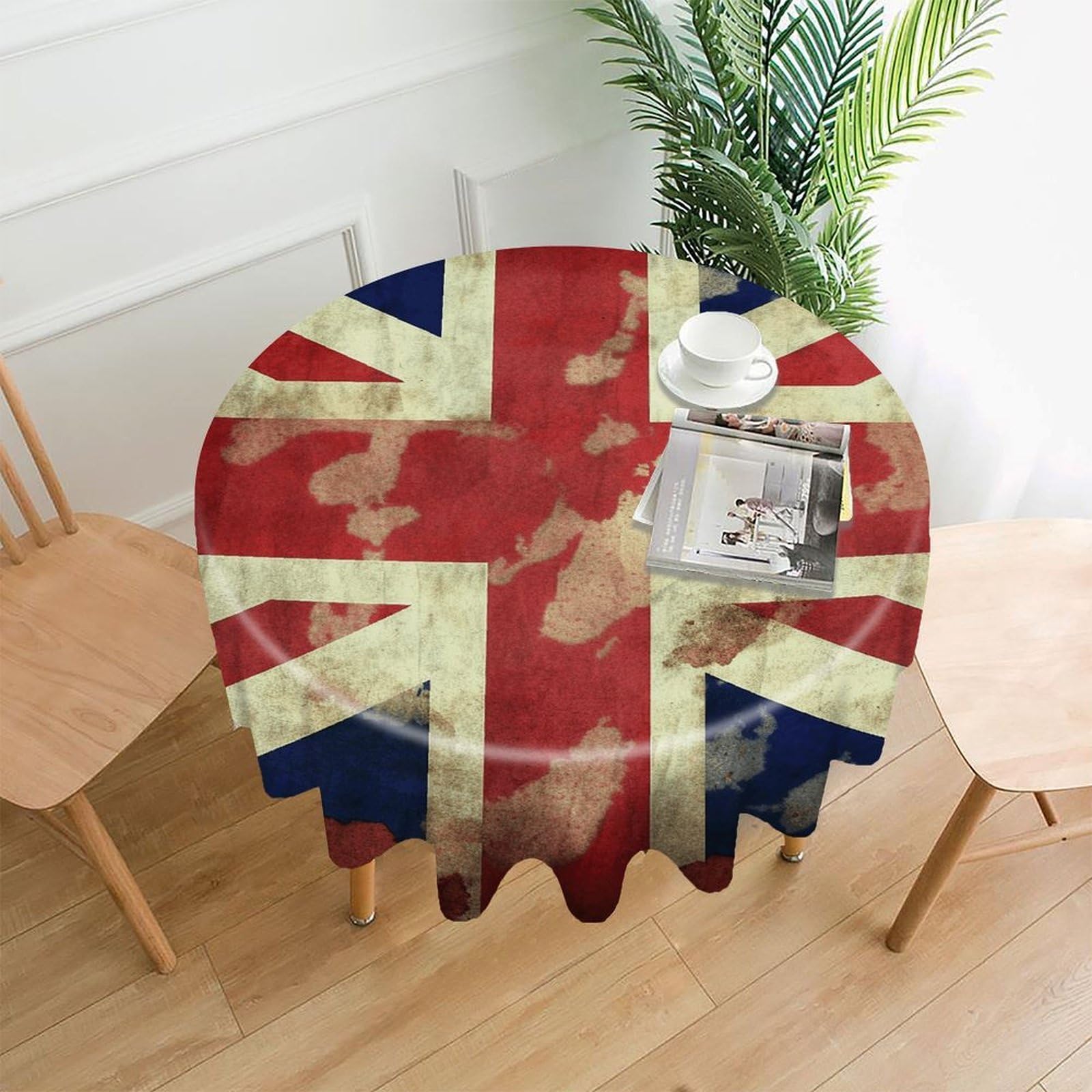 VstaDank Vintage Union Jack British Flag Tablecloth Easy to Clean Polyester Round Table Cover Washable Round Table Cloth Wrinkle-Free Circle Decoration Tablecloth for Kitchen Dining Room 60"