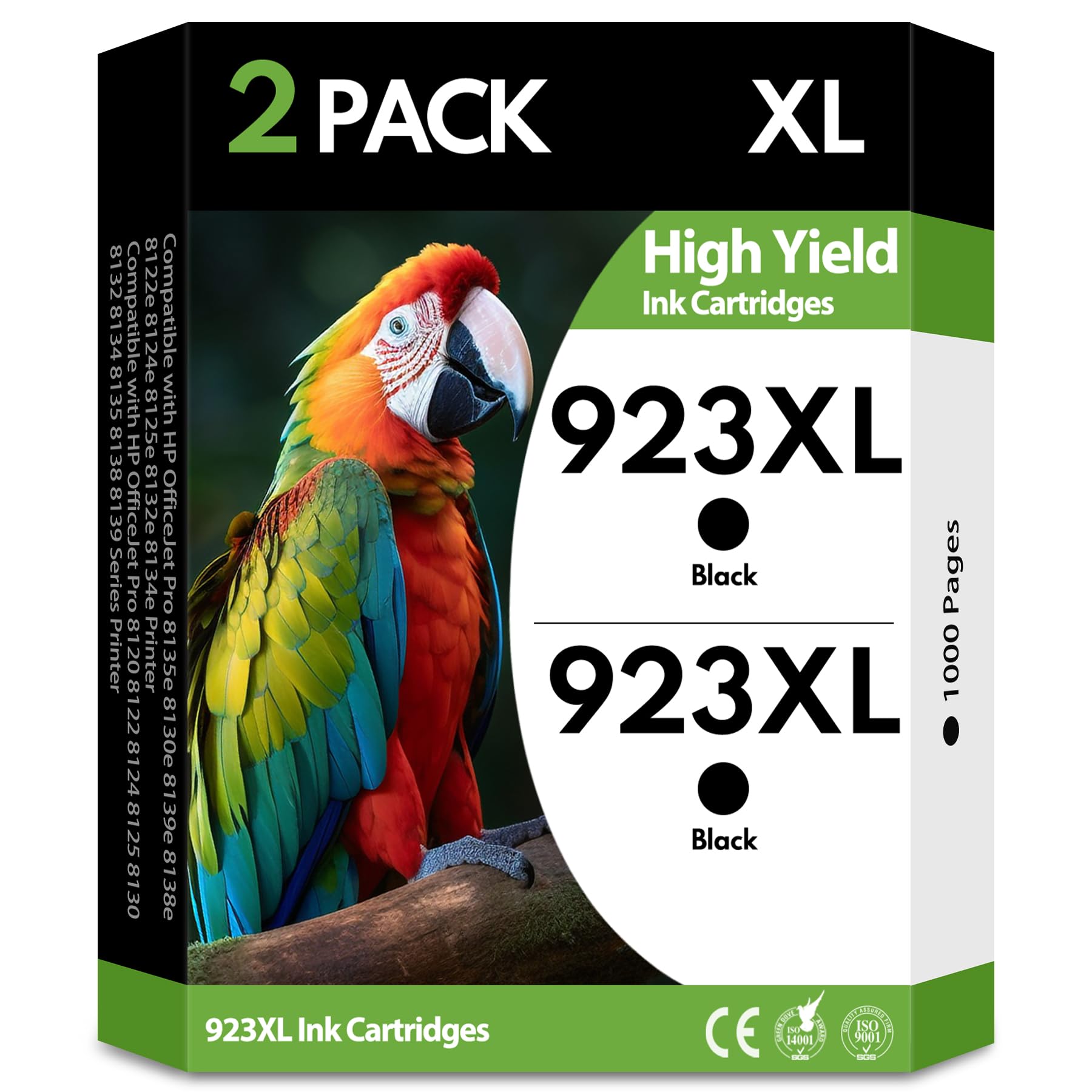 View 1 of [DAMAGED] DIOUSAINK 923XL Black Ink Cartridges 2 Pack High Yield