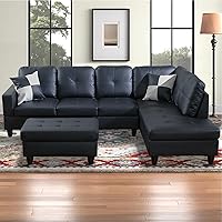 Vista 14 de Sofá modular para sala de estar, sofá seccional de cuero marrón en forma de L con diván y otomano de almacenamiento para sala de estar