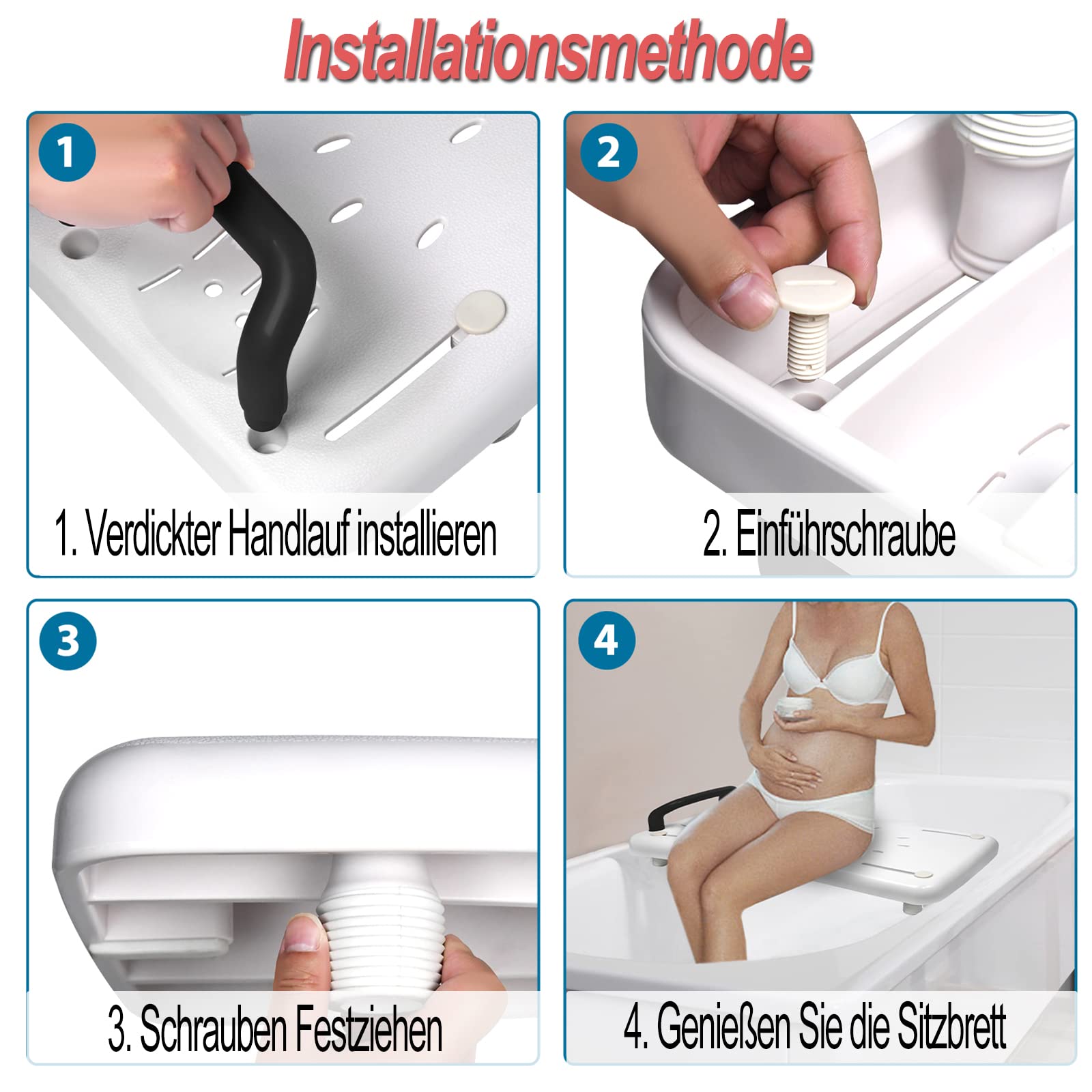 YRHome Planche de Bain pour Personnes Âgées et à Mobilité Réduite, Banc de Baignoire Adulte, Siège Baignoire Ergonomique, Poids Max 150kg, Siège Baignoire Avec Poignée Noire - 70 x 30 x 5 cm