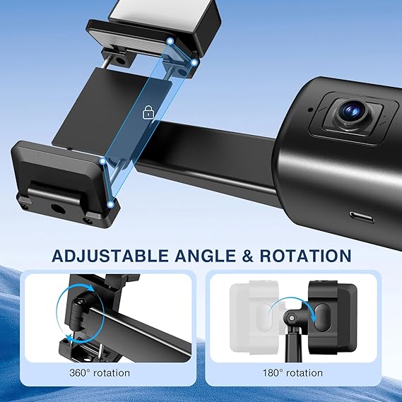 Auto Face Tracking Tripod 360 Rotating Cell Phone Photo and Video Kits Stand, No App, Camera Stand with Remote and Gesture Control, Rechargeable Smart Shooting Stand for Live Recording Tiktok(Black)
