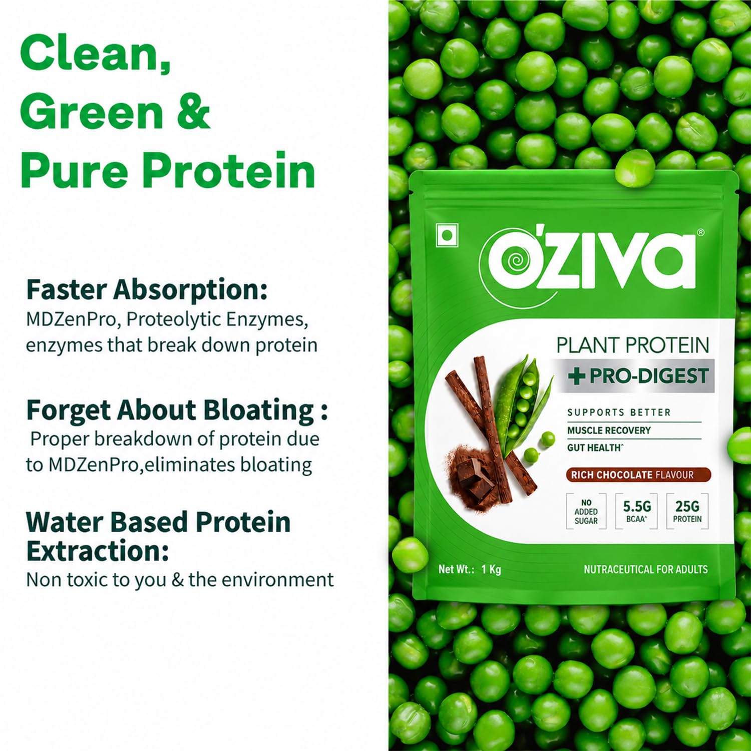 OZiva Plant Protein + Pro-Digest | 25g Protein | Chocolate Flavour |1 kg — Amazon image 5