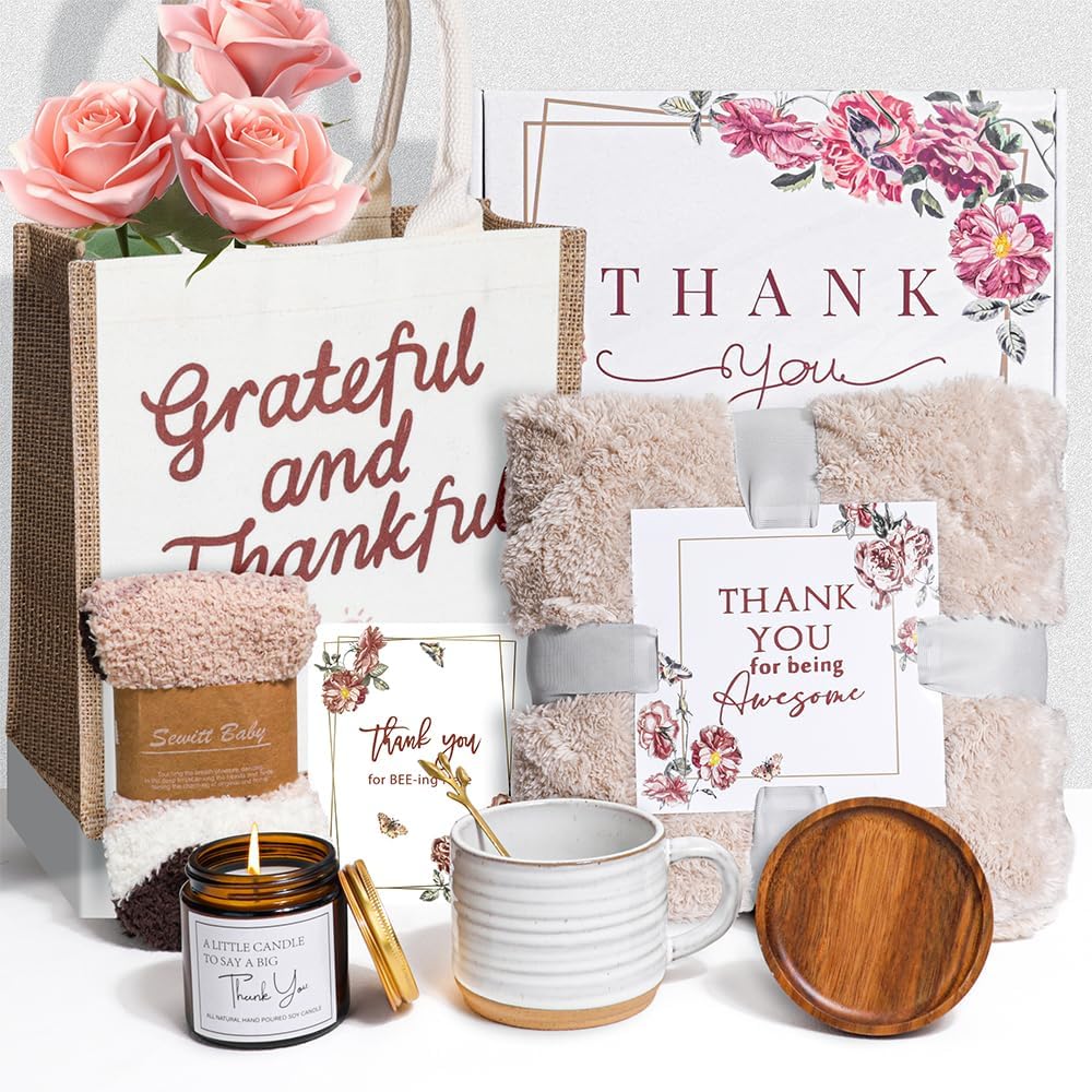 Thank You Gifts for Women,8Pcs Christmas Gift Set, Perfect for Teachers, Nurses, Coworkers, Friends,Boss,Includes Blanket, Mug, Candle, Coaster