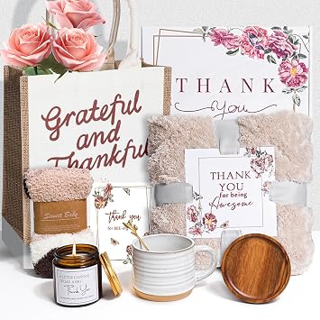 Thank You Gifts for Women,Employee Appreciation Gift,Thank You Gift Basket for Teachers, Nurses, Coworkers, Friends,Boss,Includes Blanket, Mug, Candle, Coaster