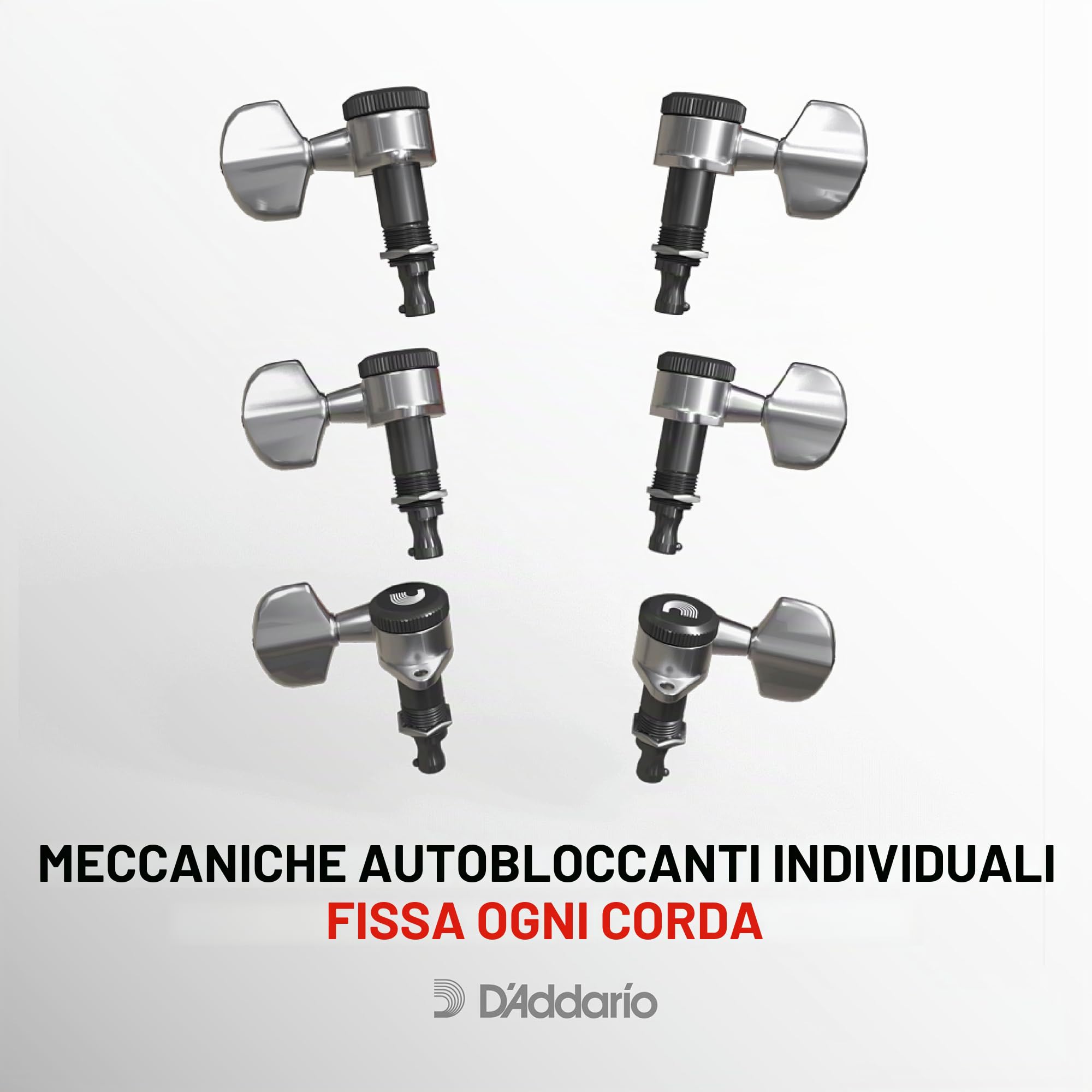 D'Addario PWAT-6R2 Meccaniche Planet Waves Auto-Trim, 6 in Linea, Nero