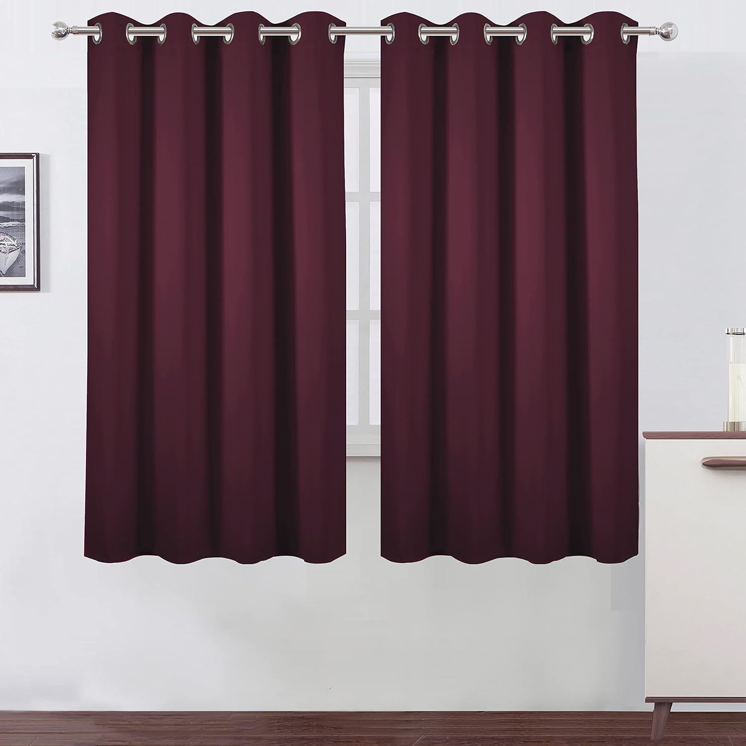 LEMOMO Burgundy Red Blackout Curtains 66 x 63 Inch Length/Set of 2 Curtain Panels/Thermal Insulated Room Darkening Blackout Curtains for Bedroom