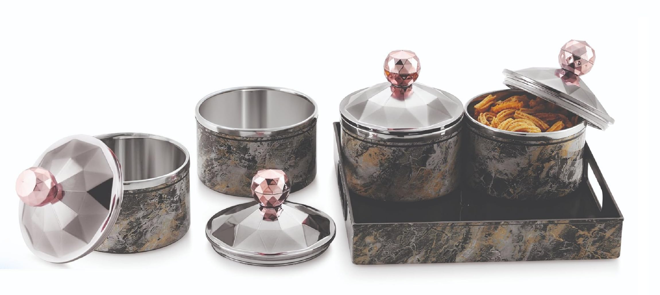 Nabhya Decor Steel 4pc Air-Tight Dry Fruit Container Tray Set With Lid & Serving Tray, Airtight Plastic Storage Container Set 500 ml (Grey) (B0CG5XVB84) Amazon Price History, Amazon Price Tracker