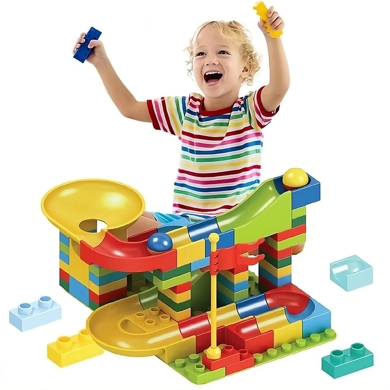 Marble Run for Kids Ages 3-10, 88 PCS Classic Big Size Blocks, Building Blocks with 1 Balls Race Track, Puzzle Games, Cube Bricks Set Toys, Educational & Learning Toys for Boys & Girls (88 Pcs)