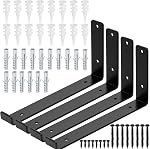 Swpeet 4 Pack 11.2" L x 5.9" H 5mm Thick White Heavy Duty Shelf Supports with Lip, J Shelf Bracket with Lip, Metal Floating J Wall Mount Shelf Brackets with Screw and Anchors Kit for Table Work Bench