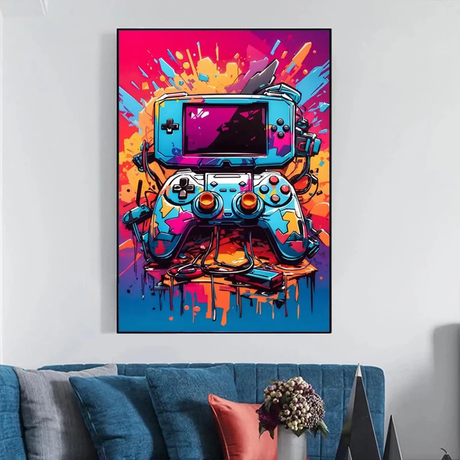 Affiches de graffitis colorés baskets et manette de jeu - 7