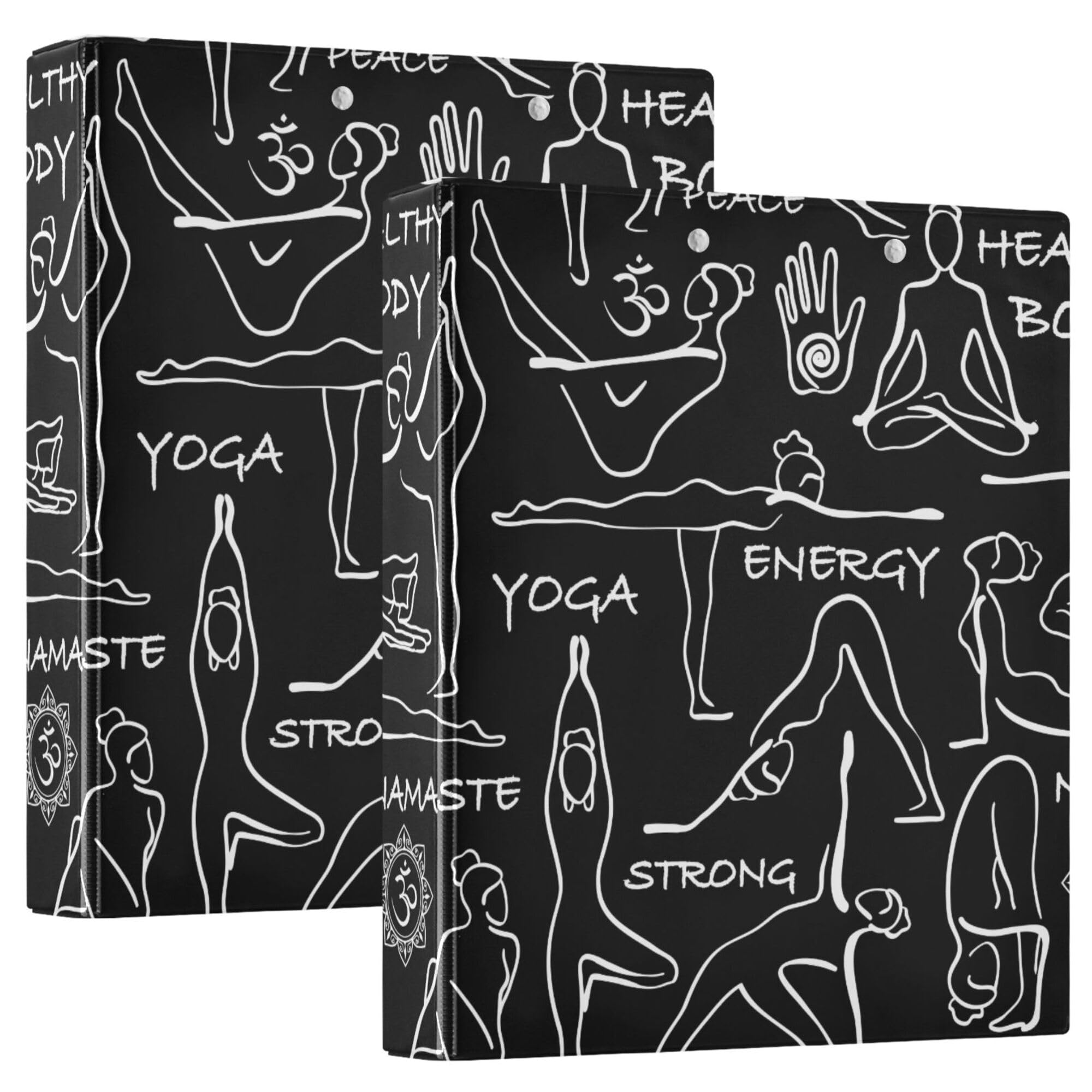 Fisyme Yoga Poses 1.5 Inch 3 Ring Binder with Clipboard Round Ring Binder Holds 200 Sheets 8.5" x 11" Letter Size Paper for Office Supplies, 2 Pack