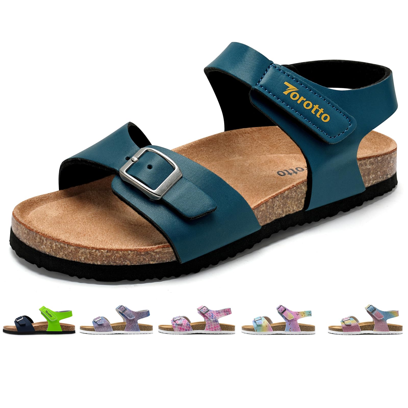 Torotto Sandalen Mädchen Jungen Mit Kork Sandals Kinder Pantoffeln Riemen Verstellbare Schnalle Rutschfeste Mit Klettverschluss Sandaletten für Drinnen und Draußen