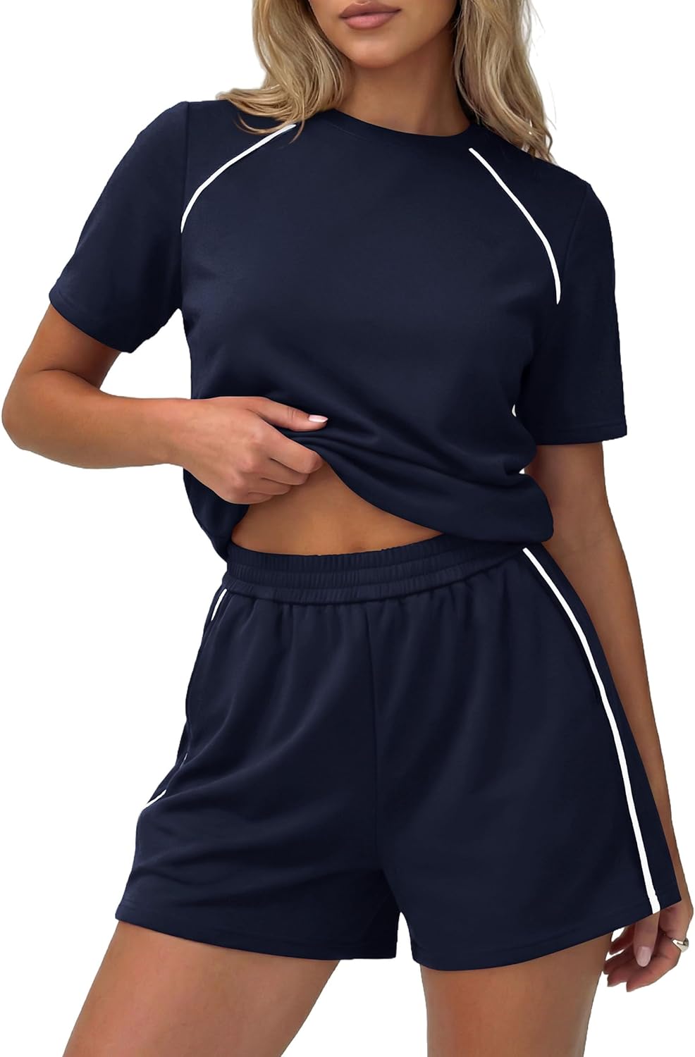 PRETTYGARDEN 2 Piece Short Sets for Women Summer Clothes 2026 Spring Matching Athleisure Lounge Set Airport Travel Outfits