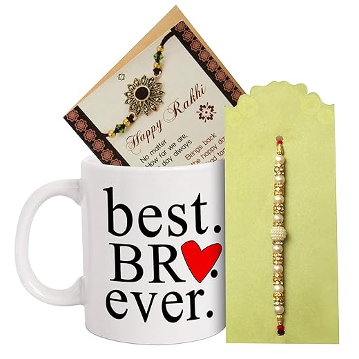 TIED RIBBONS Bhai Dooj Rakhi for Brother with Gift Set | Bhai Rakhi | Coffee Mug (10 Oz) | Mini Card |Bhai Dooj Roli Chawal - Bhaiya Dooj Rakhi Bracelet for Brother Rakhi for Bhaiya | Bro Rakhi Thread | Bhai Dooj Gift