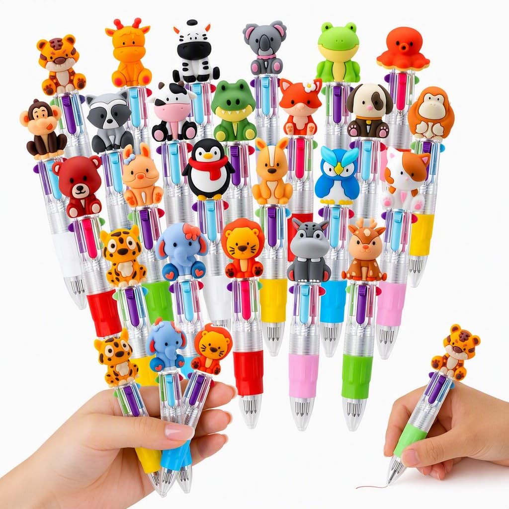 DiiWmme 24Pcs 4-in-1 Multicolor Pens,Mini Cute Pens for Party Favors，Animal