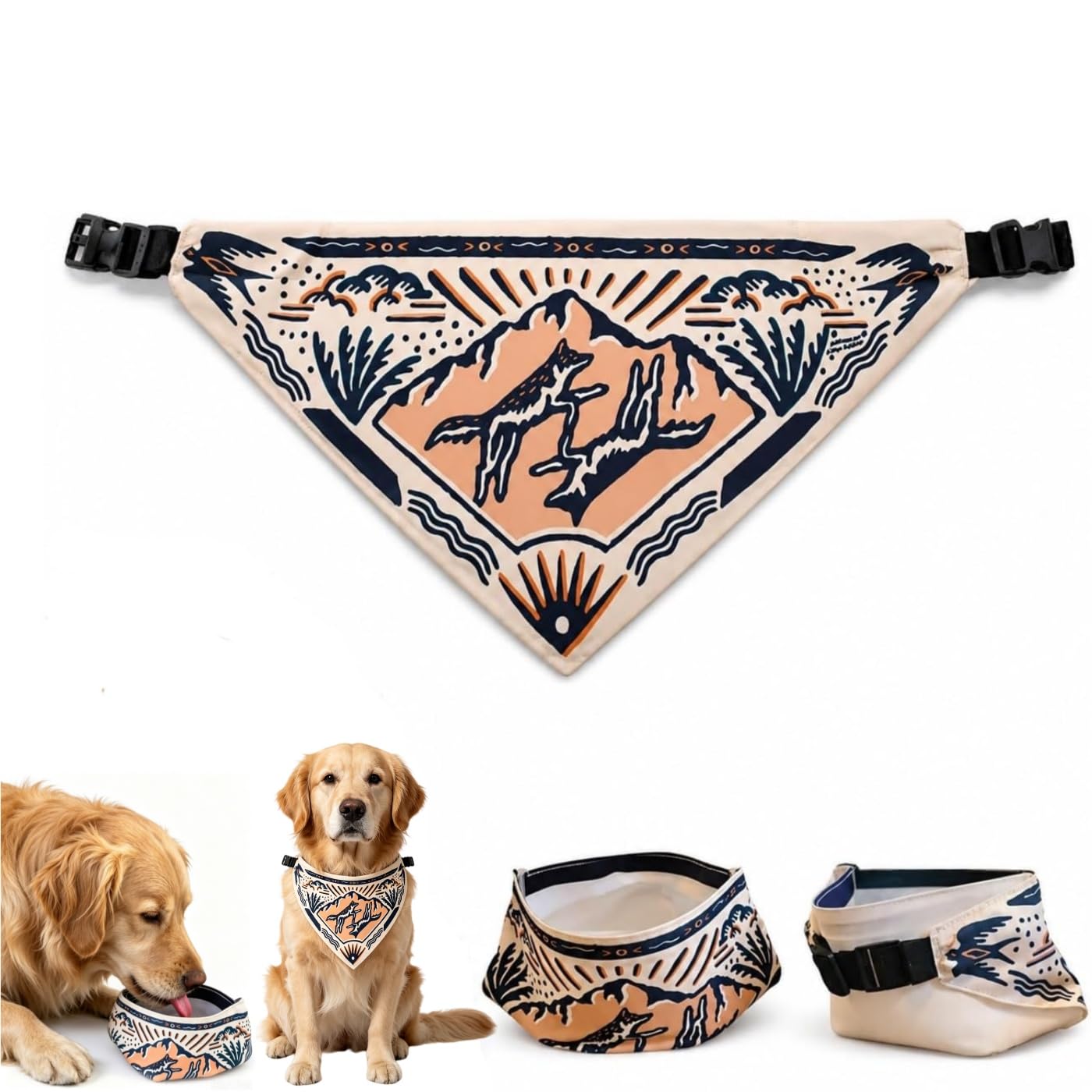 2 in 1 Reversible Dog Bandana Water Bowl,Portable Collapsible Lightweight Spill-Proof TPU Travel Hydration Feeding Bowl, Adjustable Wearable Bandana Bowls for Outdoor Hiking Camping — image 1